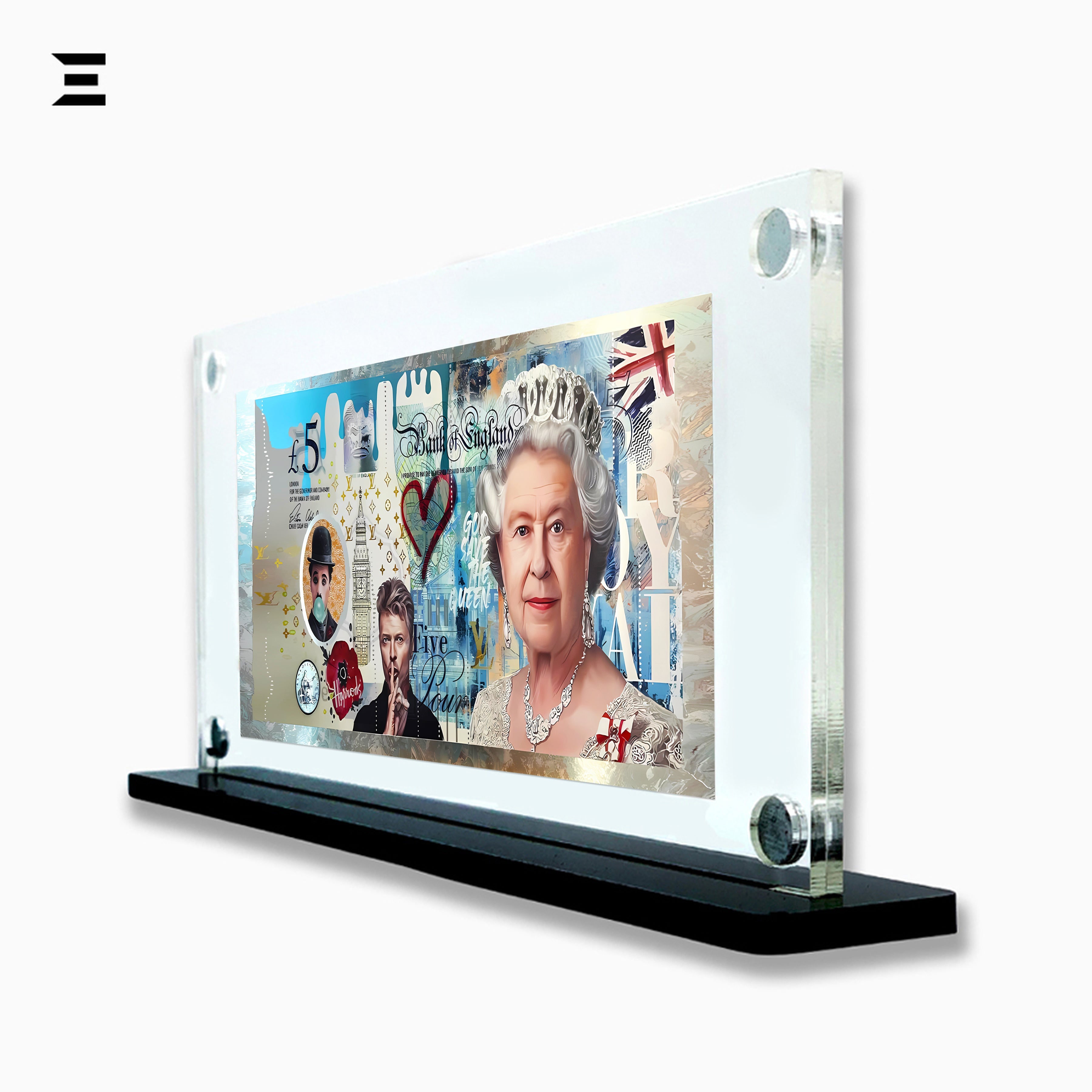 Premium Magnetic Acrylic Frame with Black Base – Queen Elizabeth II, David Bowie & Charlie Chaplin Pop Art IBRELIA