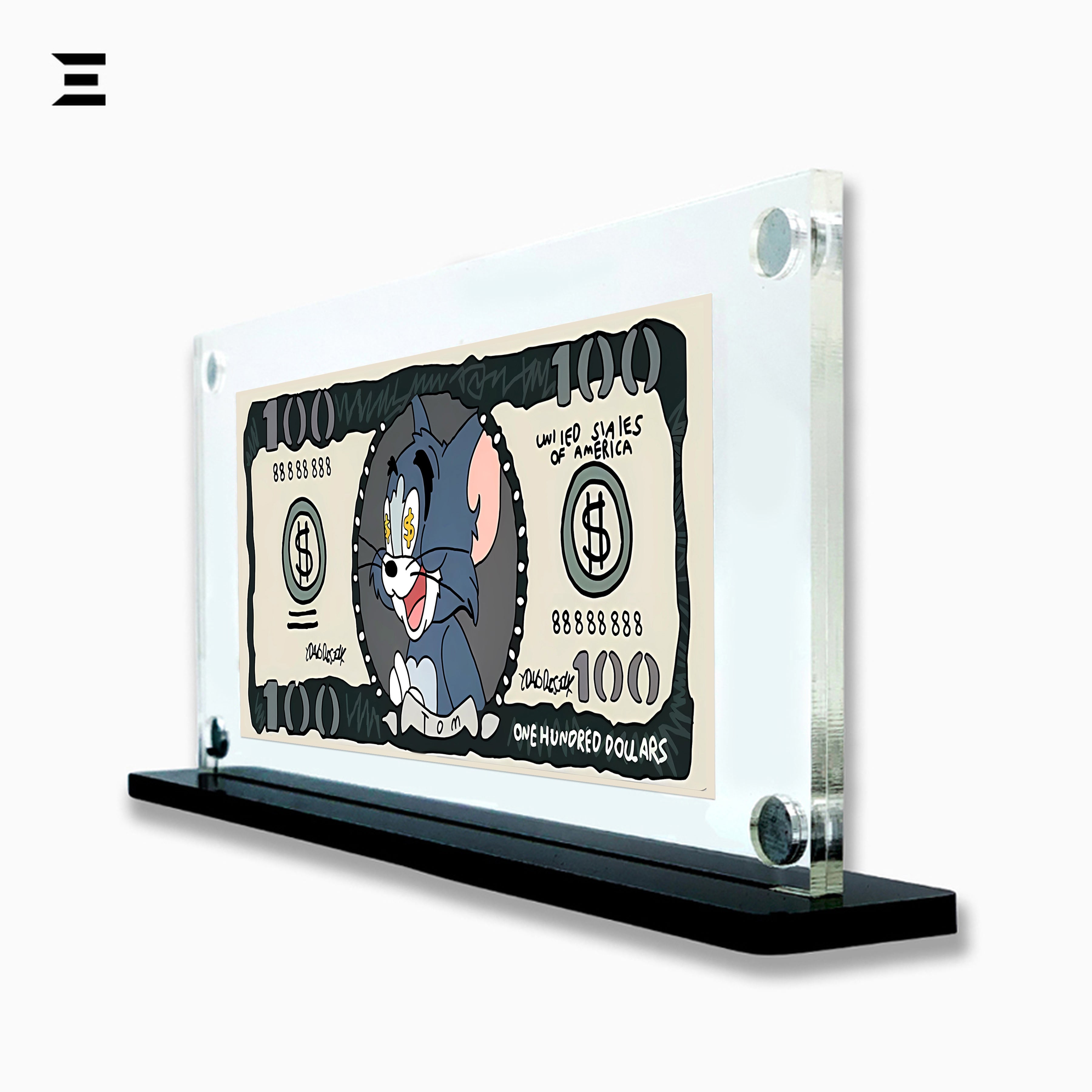 Premium Magnetic Acrylic Frame with Black Base – Tom & Jerry $100 Bill Edition IBRELIA