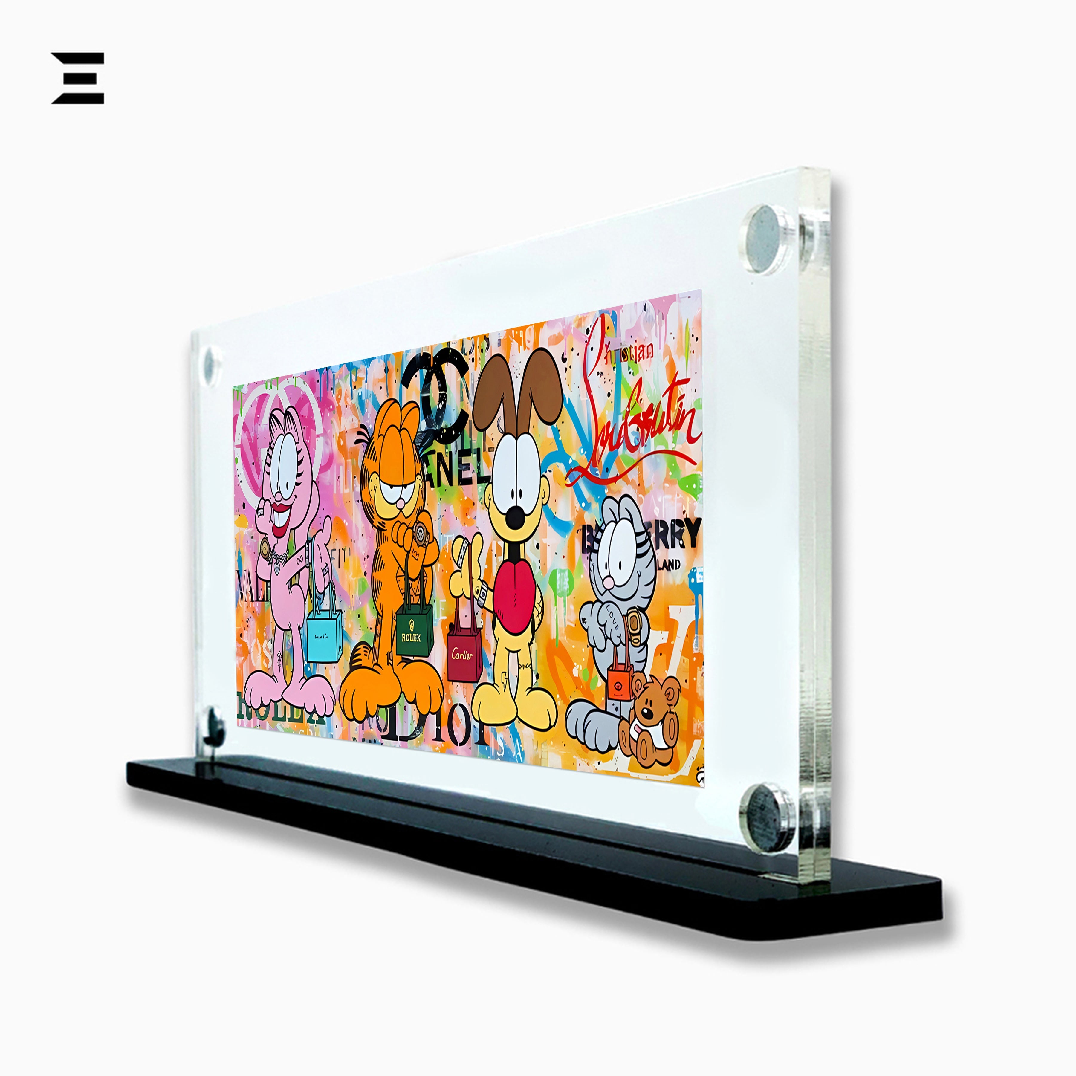 Premium Magnetic Acrylic Frame with Black Base – Garfield, Odie, Arlene & Nermal Luxury Pop Art IBRELIA