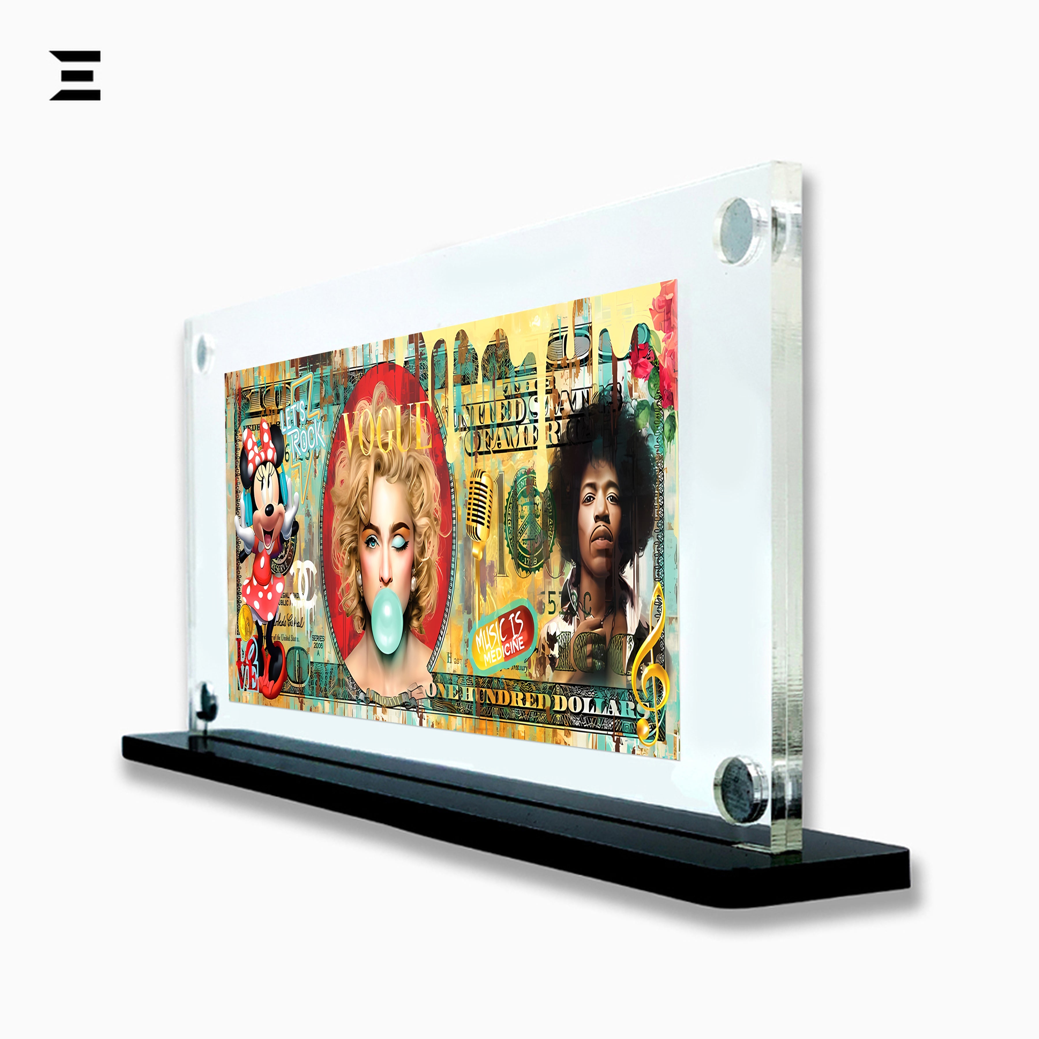 Premium Magnetic Acrylic Frame with Black Base – Madonna, Jimi Hendrix & Minnie Mouse Pop Art IBRELIA