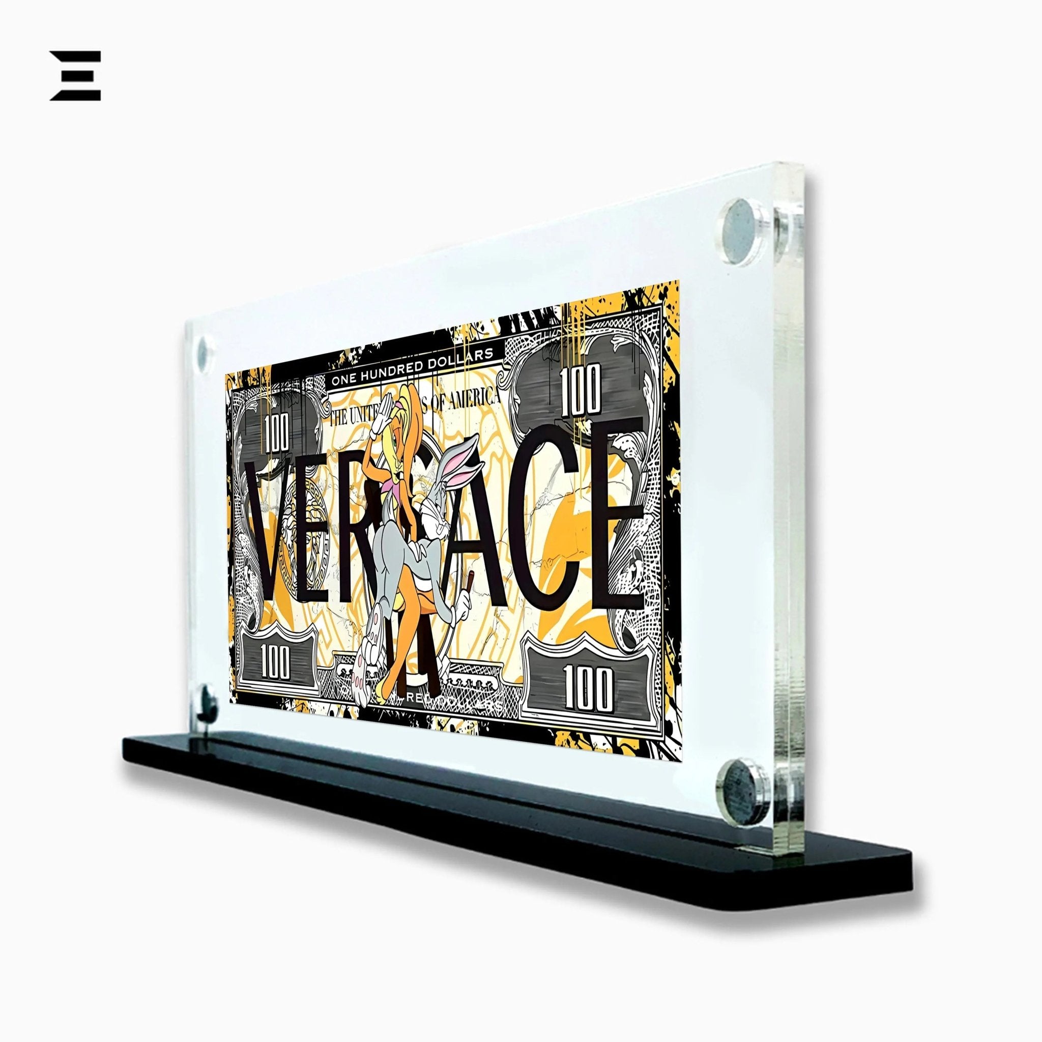 Premium Magnetic Acrylic Frame with Black Base – Bugs Bunny & Lola Bunny Versace $100 Pop Art - IBRELIA