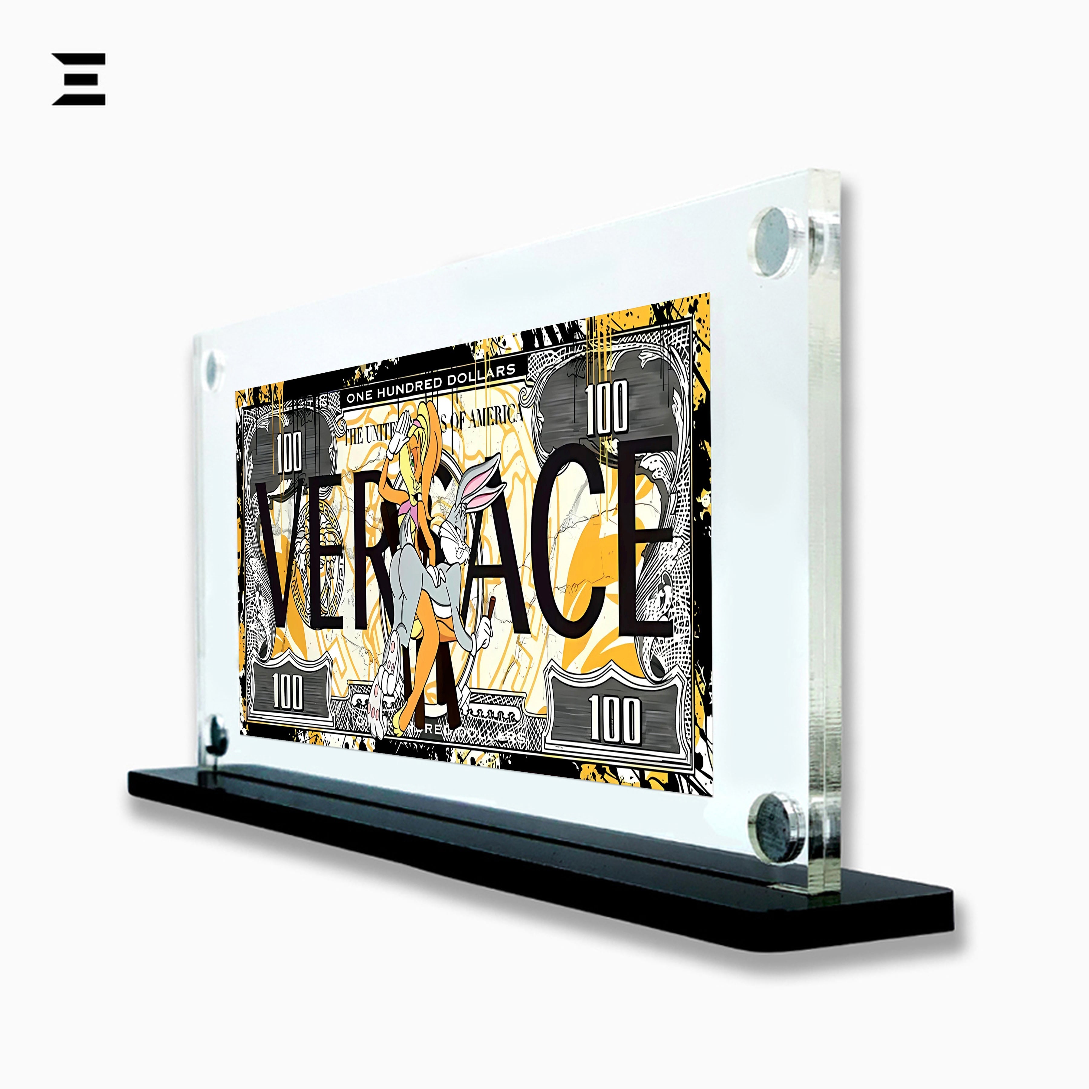 Premium Magnetic Acrylic Frame with Black Base – Bugs Bunny & Lola Bunny Versace $100 Pop Art IBRELIA