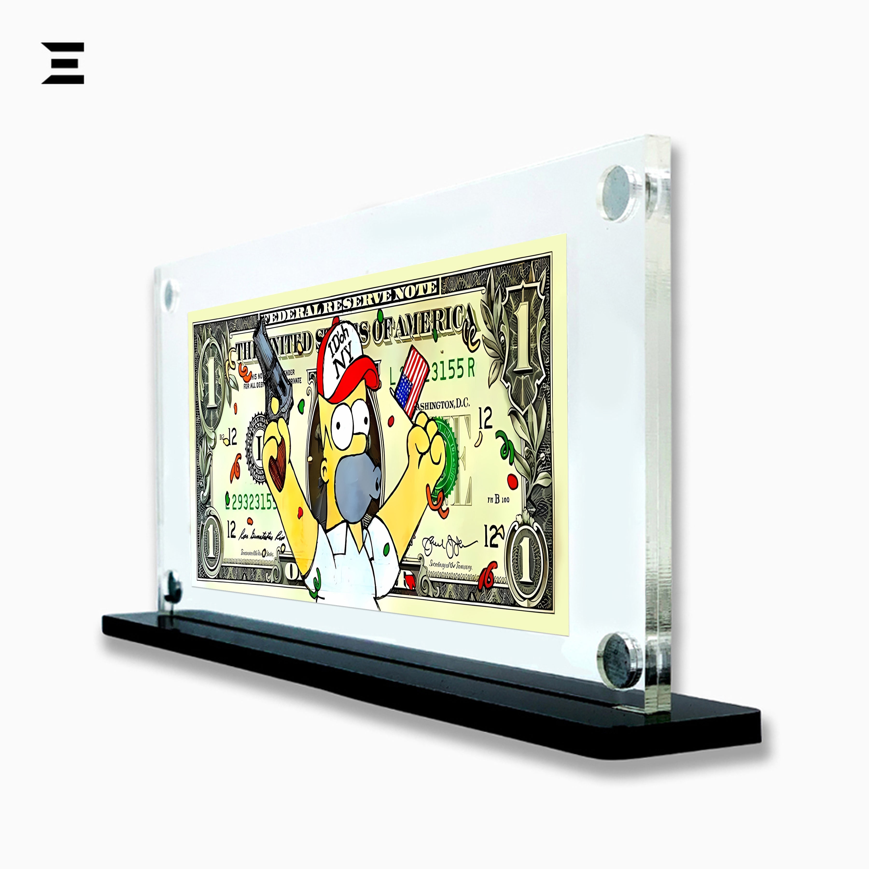 Premium Magnetic Acrylic Frame with Black Base – Homer Simpson $1 Pop Art Dollar IBRELIA