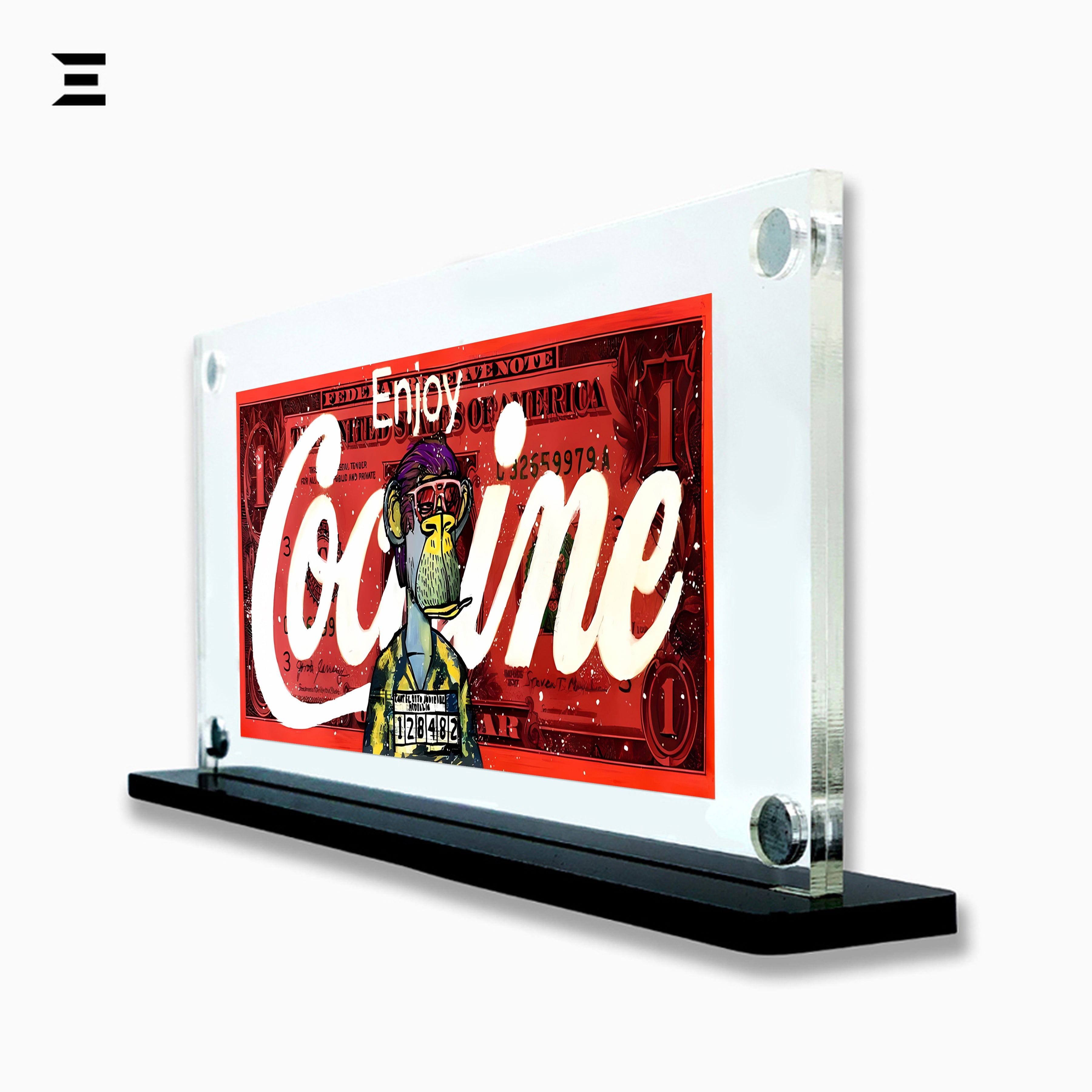 Premium Magnetic Acrylic Frame with Black Base – Bored Ape “Enjoy Cocaine” Pop Art Dollar IBRELIA