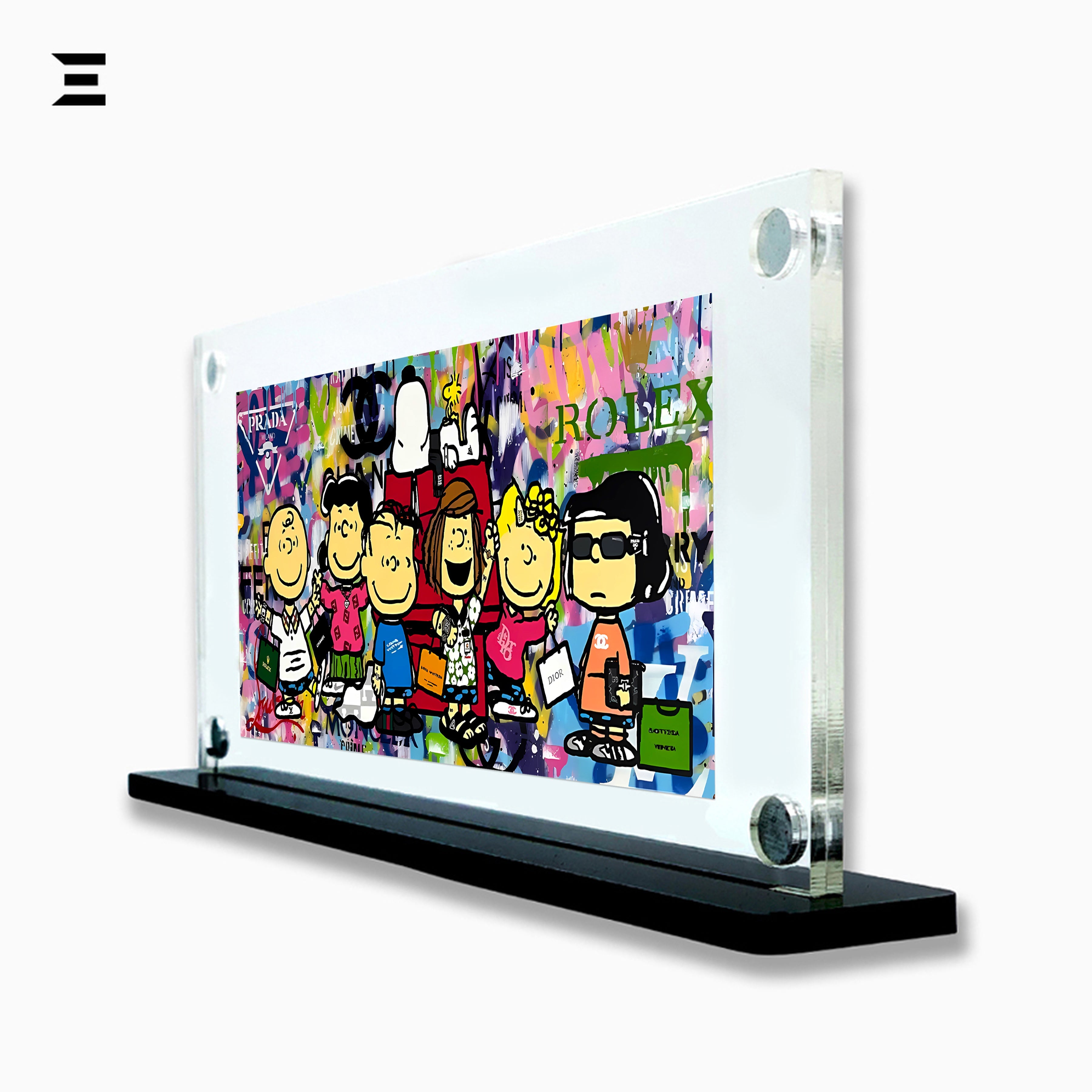 Premium Magnetic Acrylic Frame with Black Base – Charlie Brown & Snoopy Peanuts Luxury Pop Art IBRELIA