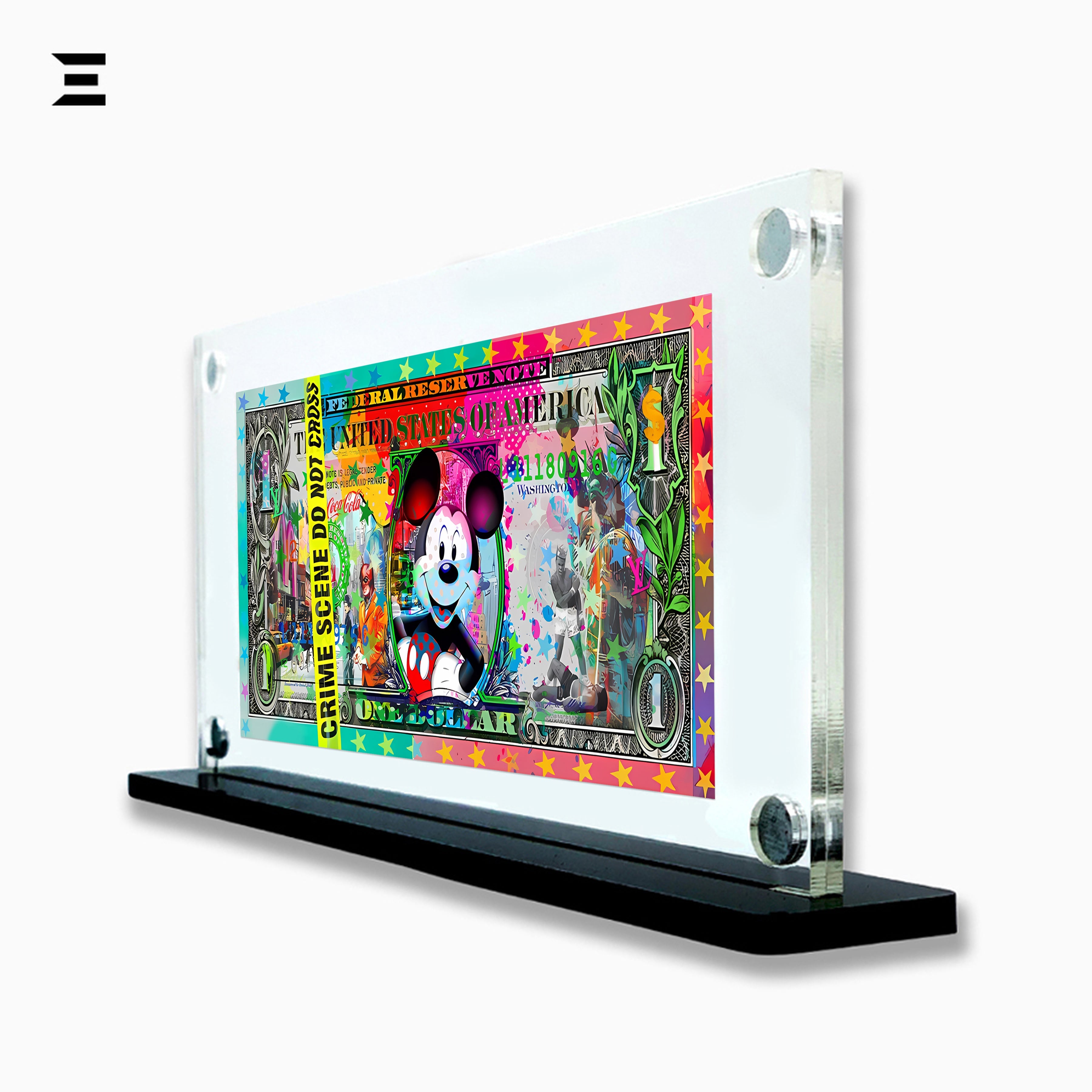Premium Magnetic Acrylic Frame with Black Base – Mickey Mouse Graffiti $1 Pop Art Dollar IBRELIA