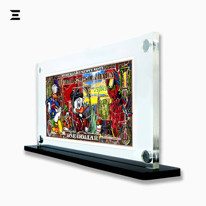 Premium Magnetic Acrylic Frame with Black Base – Donald Duck, Scrooge McDuck & Spider-Man Pop Art Dollar IBRELIA