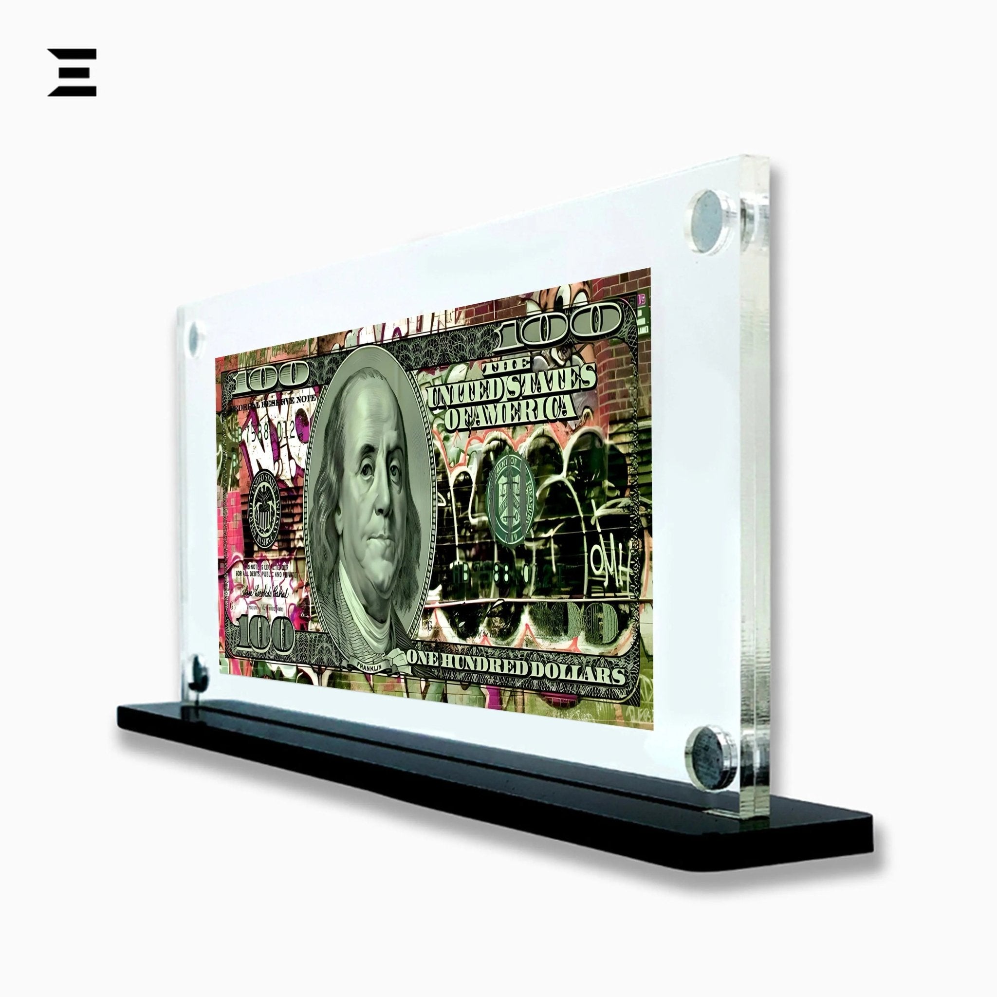 Premium Magnetic Acrylic Frame with Black Base – Benjamin Franklin Graffiti $100 Dollar Art - IBRELIA