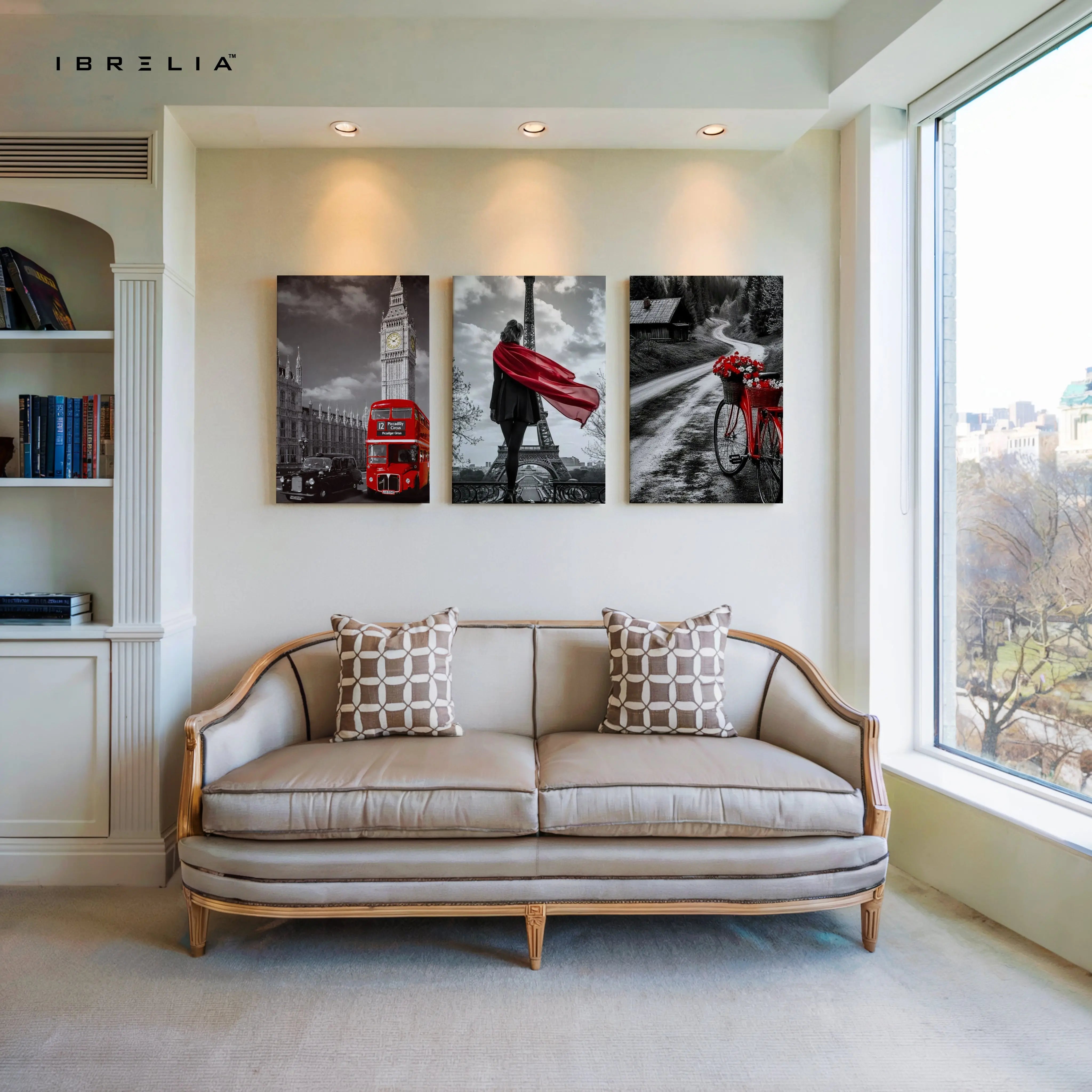 European Red Accent Travel 3 Panel 4K Ultra HD Wall Art in Pakistan | IBRELIA™ IBRELIA