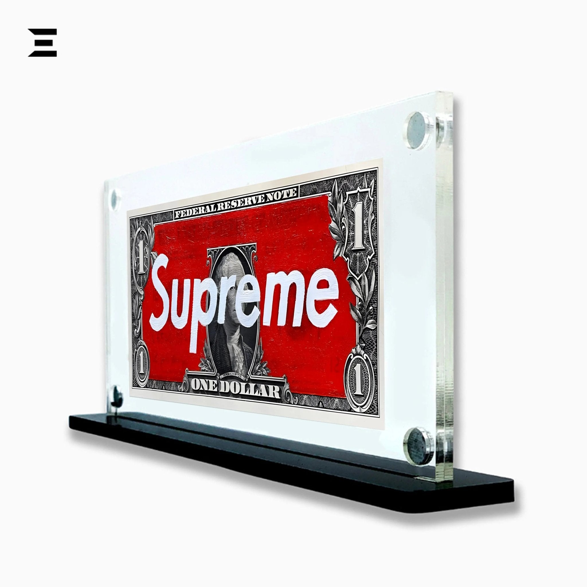 Premium Magnetic Acrylic Frame with Black Base – Supreme $1 Dollar Pop Art - IBRELIA