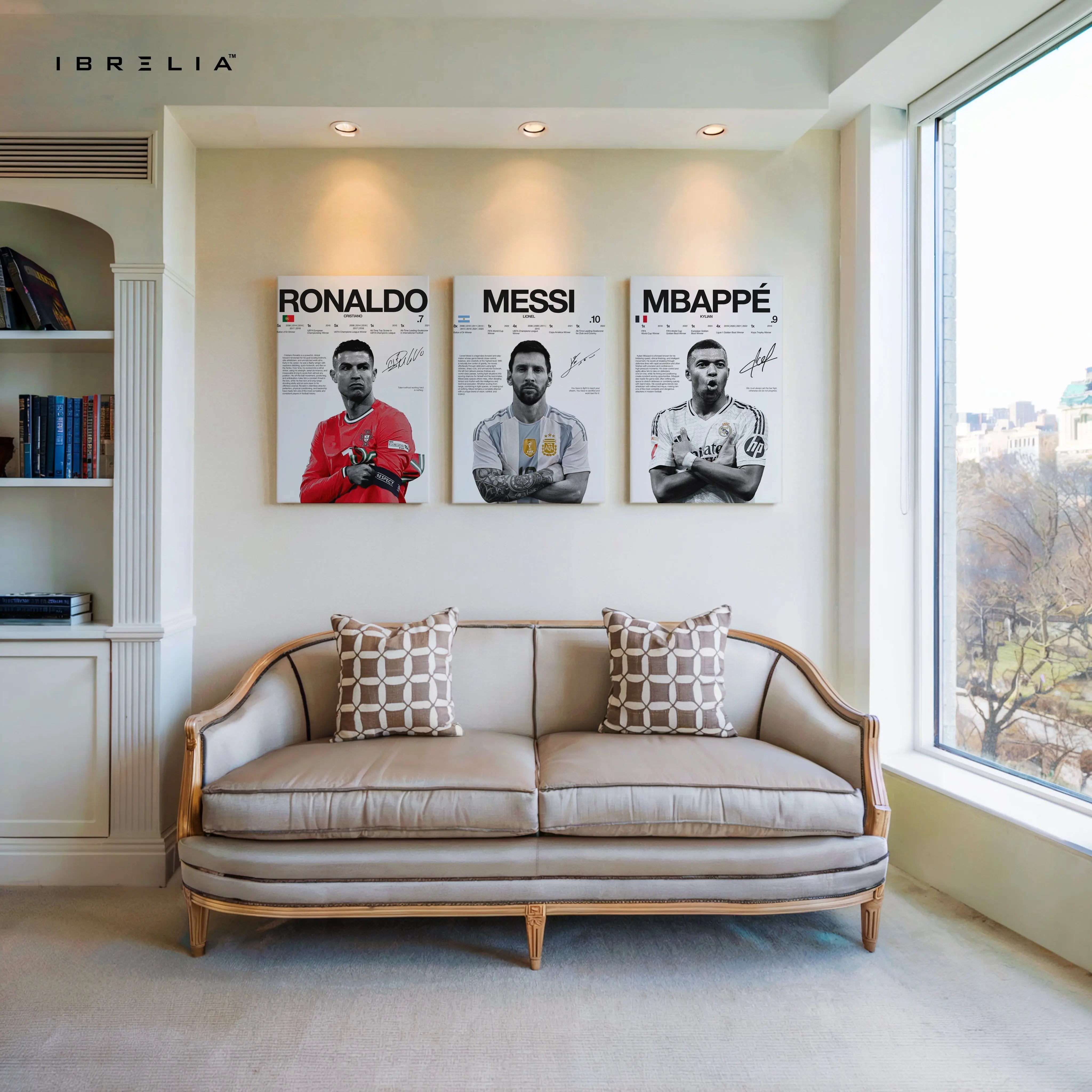 Ronaldo Messi Mbappé Football Legends 3 Panel 4K Ultra HD Wall Art in Pakistan | IBRELIA™ IBRELIA