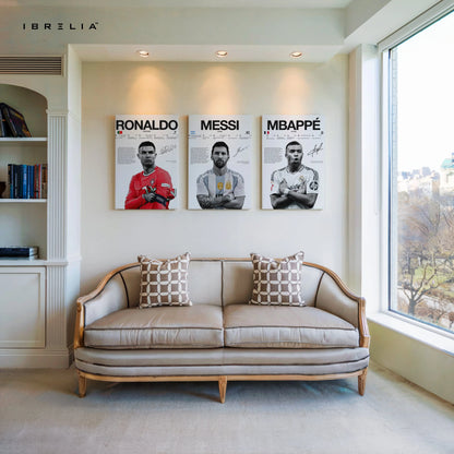 Ronaldo Messi Mbappé Football Legends 3 Panel 4K Ultra HD Wall Art in Pakistan | IBRELIA™ IBRELIA