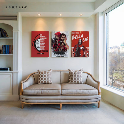 Money Heist La Casa De Papel 3 Panel 4K Ultra HD Wall Art in Pakistan | IBRELIA™ IBRELIA