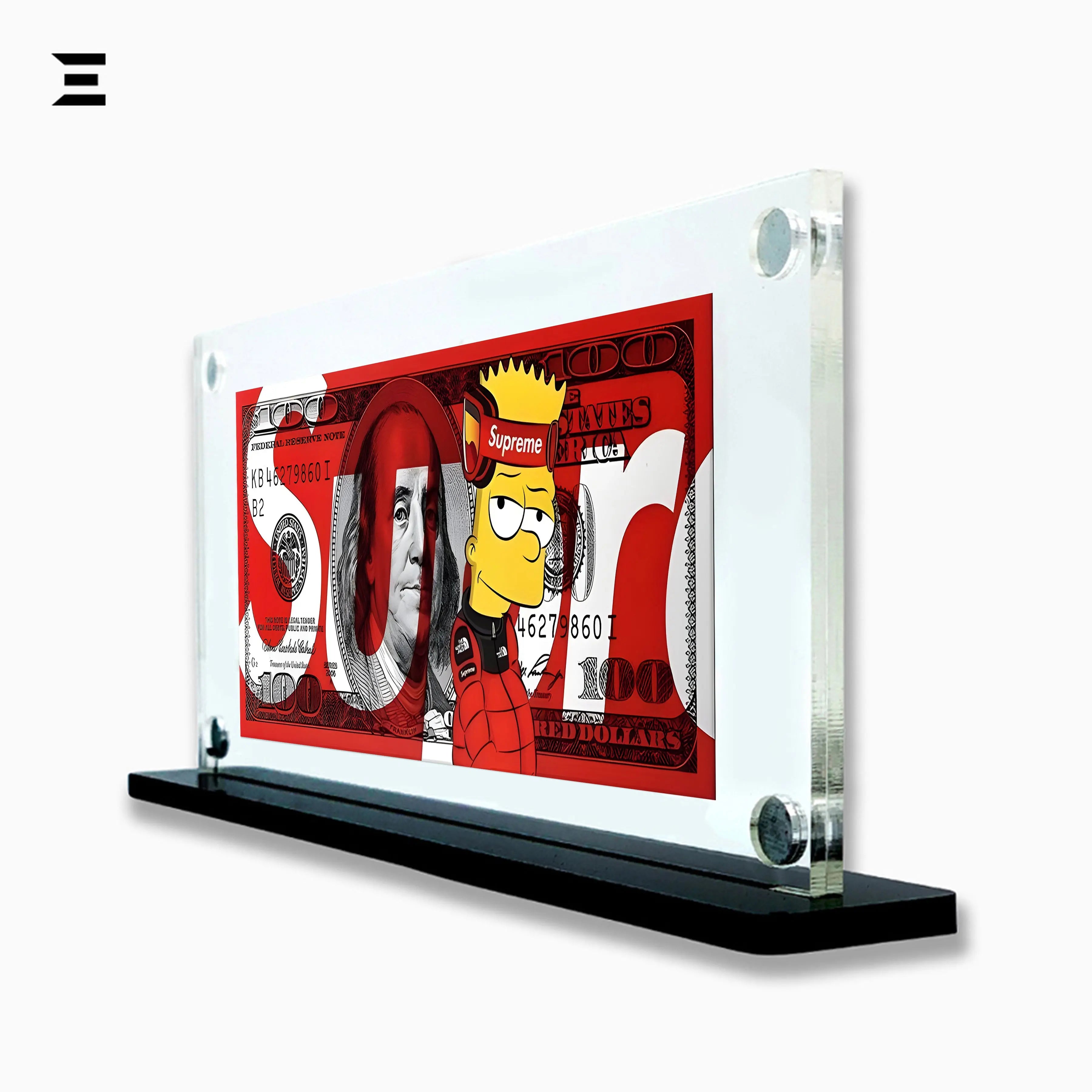 Premium Magnetic Acrylic Frame with Black Base – Bart Simpson x Supreme $100 Dollar Art IBRELIA