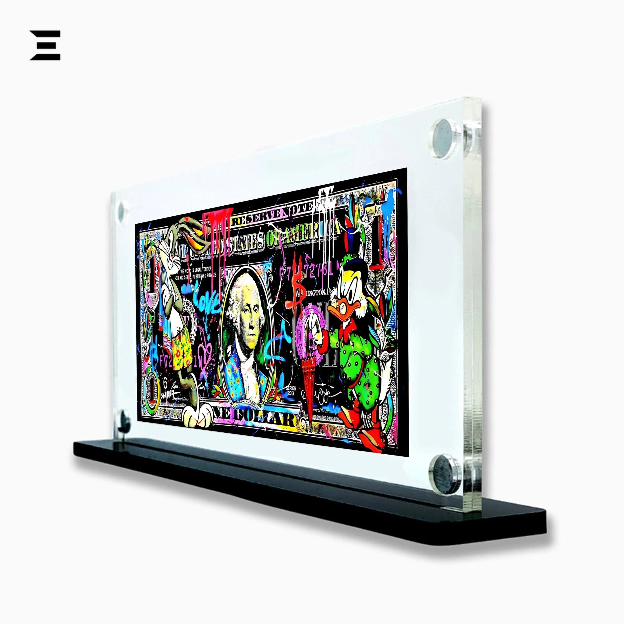 Premium Magnetic Acrylic Frame with Black Base – Bugs Bunny & Scrooge McDuck Graffiti Dollar Pop Art - IBRELIA