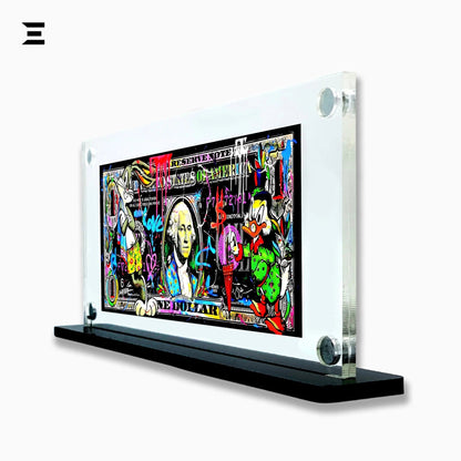 Premium Magnetic Acrylic Frame with Black Base – Bugs Bunny & Scrooge McDuck Graffiti Dollar Pop Art - IBRELIA