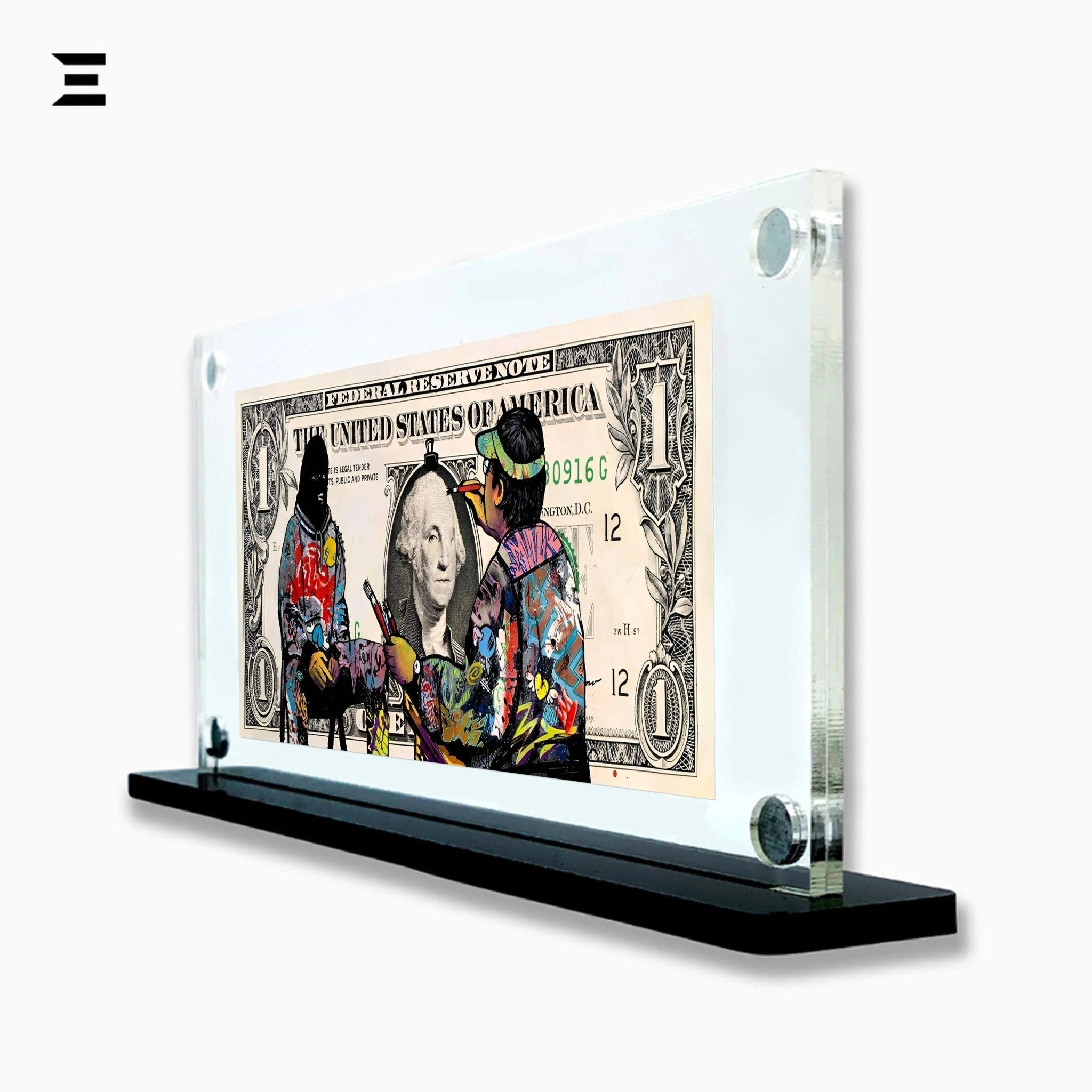 Premium Magnetic Acrylic Frame with Black Base – Graffiti Artist Painting George Washington Dollar Pop Art - IBRELIA