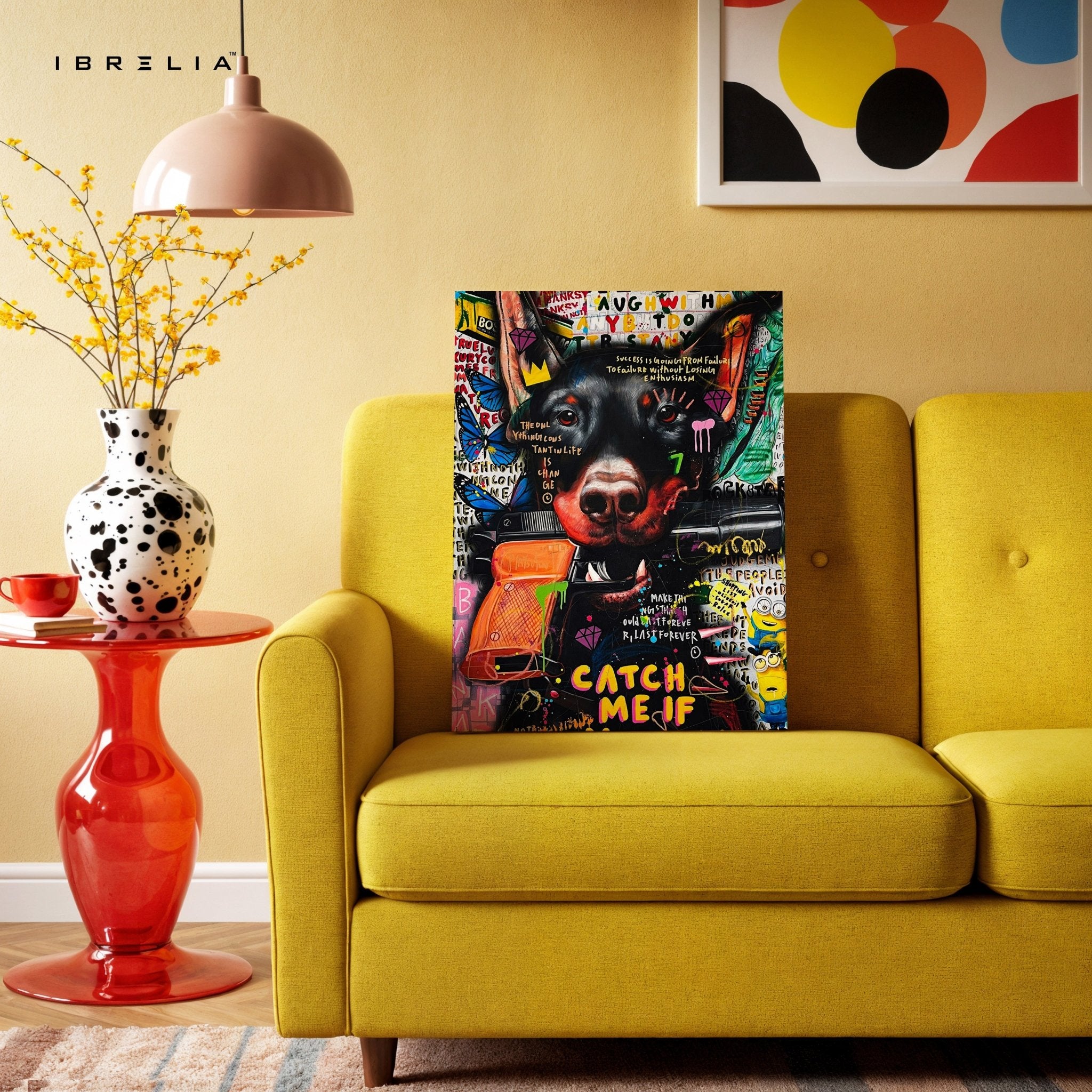 Graffiti Doberman “Catch Me If You Can” Wall Frame | 4K Ultra Wrap Frame Wall Art in Pakistan | IBRELIA™ - IBRELIA