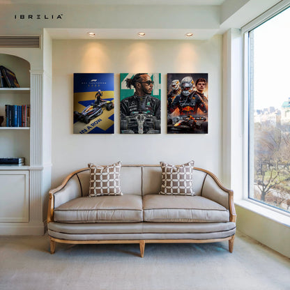 Formula 1 Legends Verstappen Hamilton Red Bull 3 Panel 4K Ultra HD Wall Art in Pakistan | IBRELIA™ IBRELIA