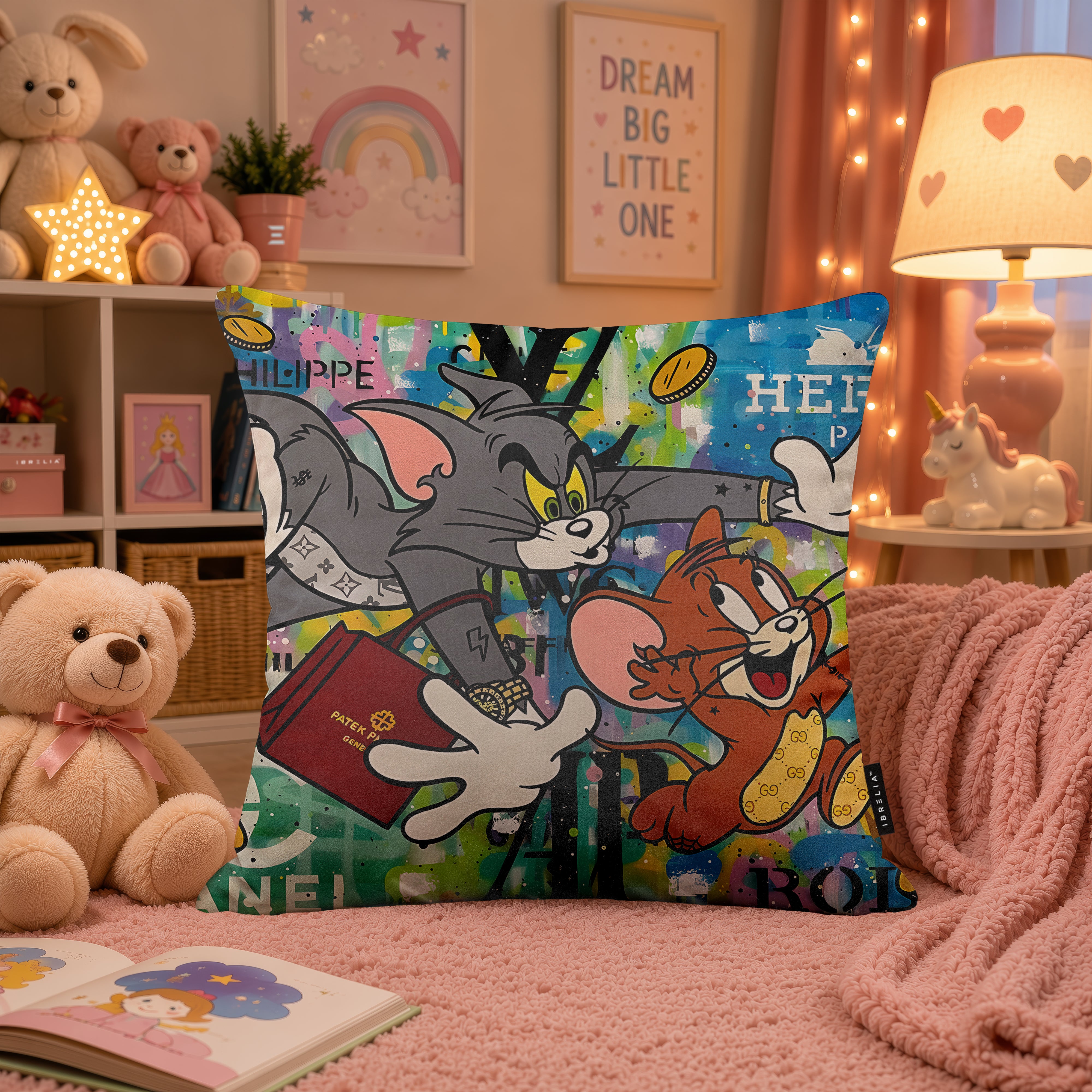 Tom & Jerry Luxury Money Pop Art Cushion | Premium Velvet Suede | Double-Sided Print