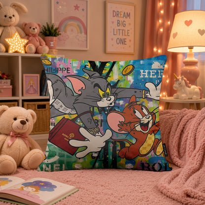 Tom & Jerry Luxury Money Pop Art Cushion | Premium Velvet Suede | Double-Sided Print