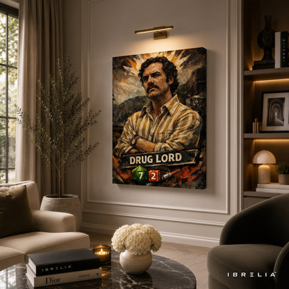 Pablo Escobar "Drug Lord" Premium Wall Art – Narcos Inspired Vintage Portrait 4K Wrapped MDF Frame | IBRELIA™