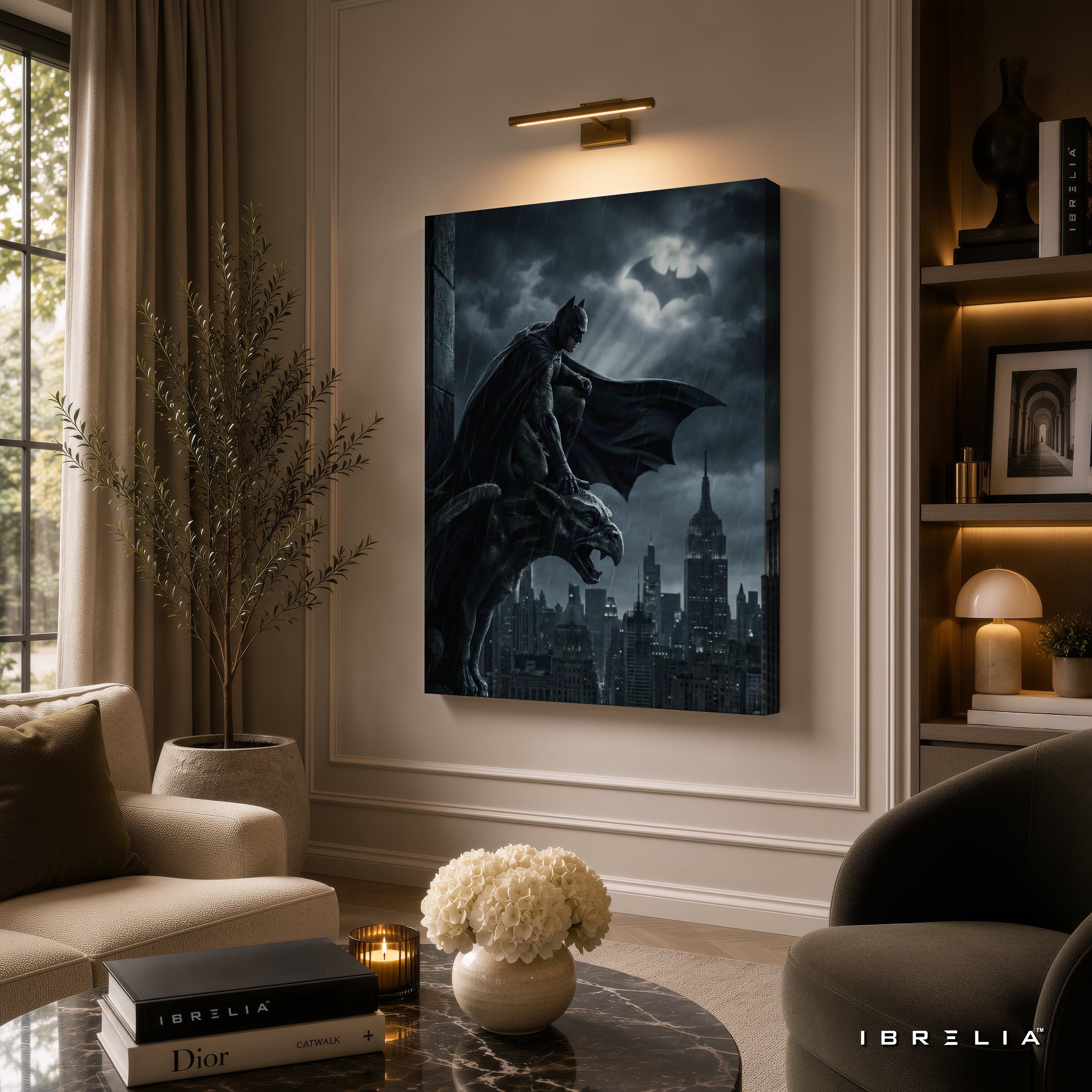 The Dark Knight Batman Gotham City Wall Art – Moonlight Vigil Premium Wrapped MDF Wall Decor | IBRELIA™