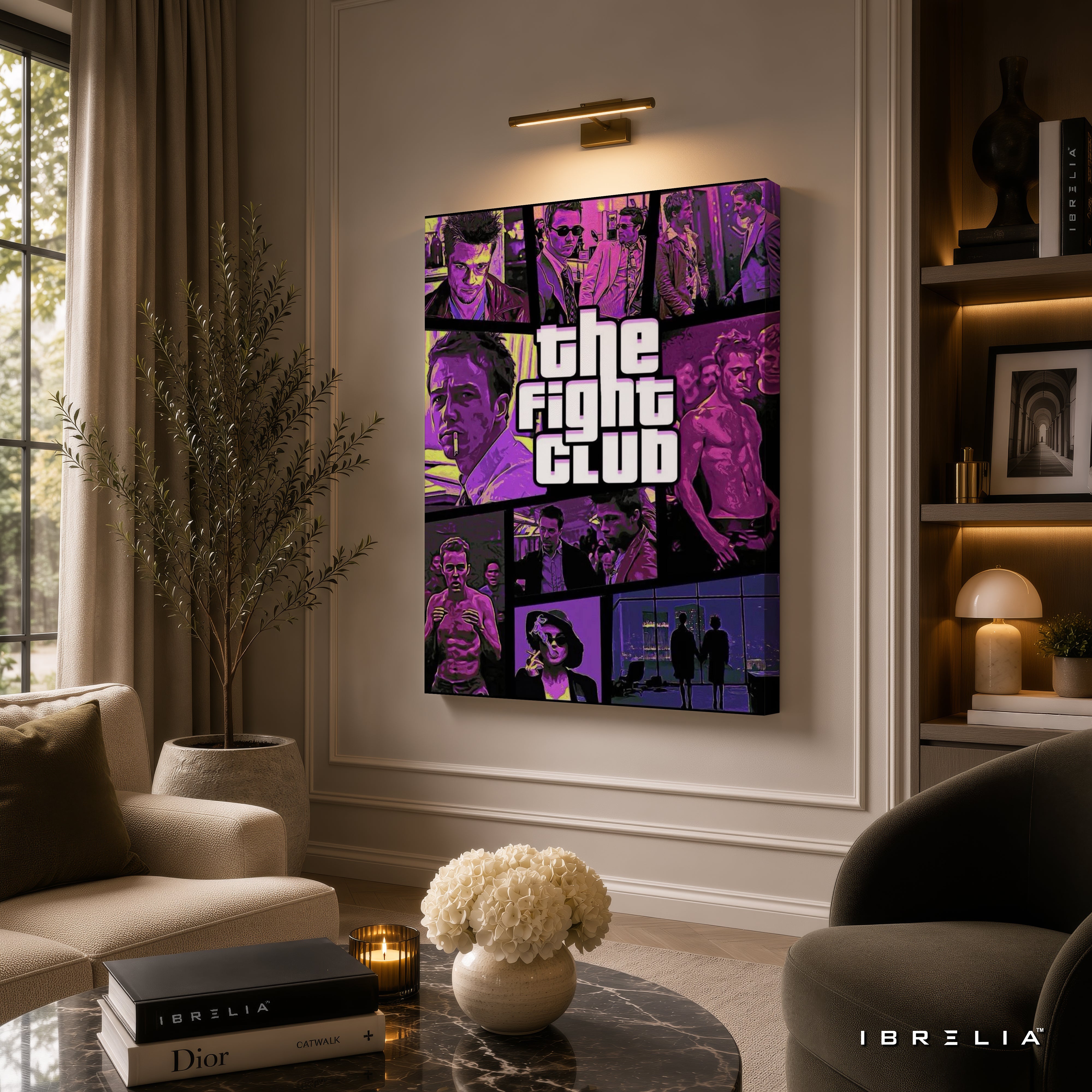 The Fight Club Premium Canvas Wall Art – Tyler Durden & Narrator Collage Movie Artwork | Cult Classic Cinema Decor | IBRELIA™