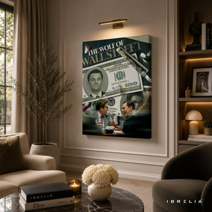 The Wolf of Wall Street Money Collage Premium Canvas Wall Art – Jordan Belfort Movie Poster | Luxury Office Decor | IBRELIA™