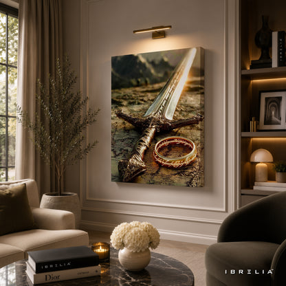 The Lord of the Rings Andúril Sword & One Ring Premium Canvas Wall Art – Legendary Middle-earth Fantasy Artwork | IBRELIA™