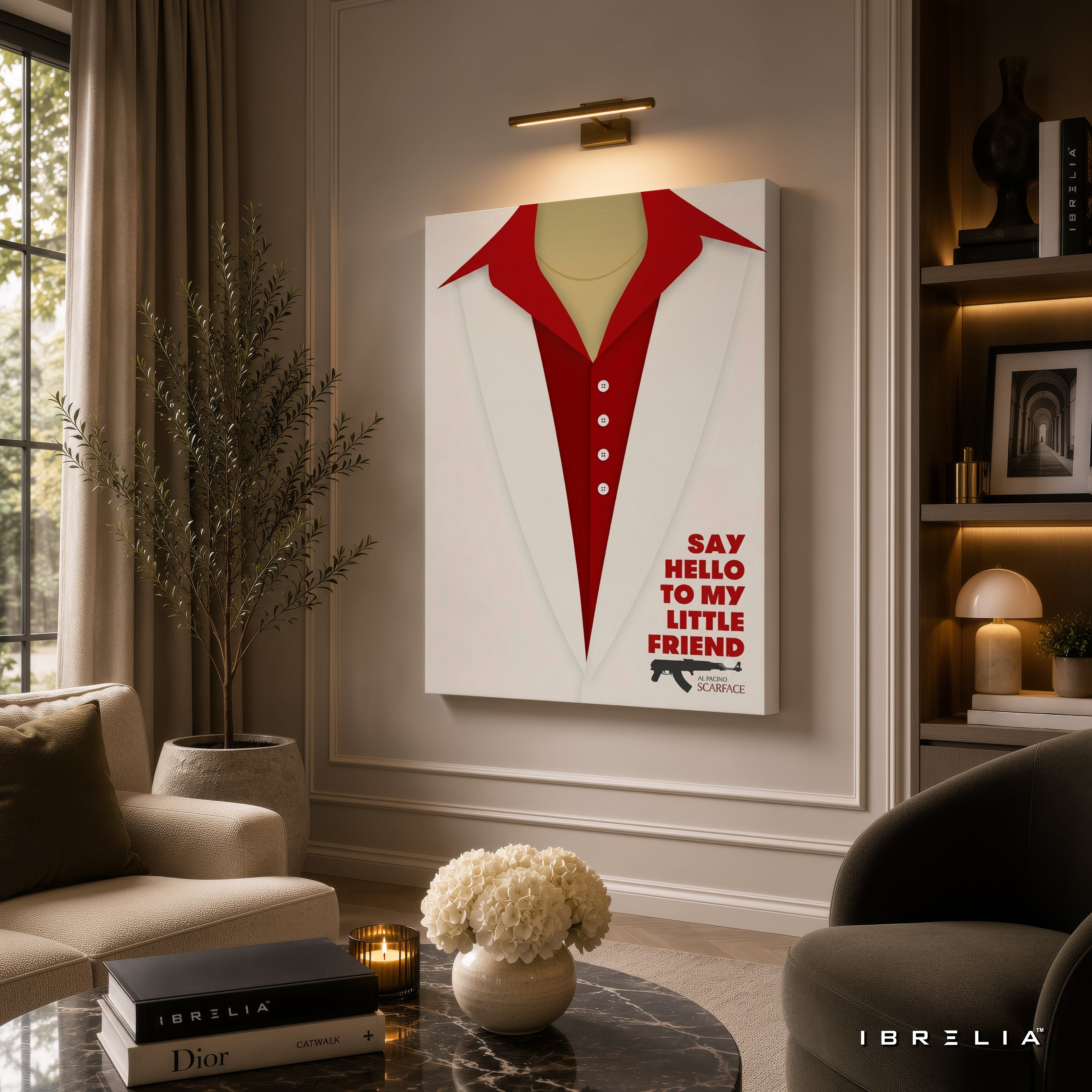 Scarface Minimalist Movie Wall Art – Say Hello To My Little Friend Premium Wrapped MDF Wall Decor | IBRELIA™