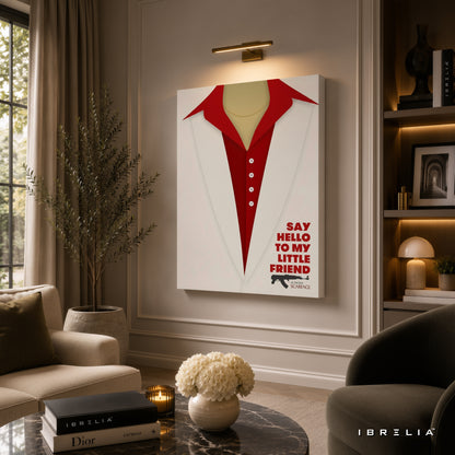 Scarface Minimalist Movie Wall Art – Say Hello To My Little Friend Premium Wrapped MDF Wall Decor | IBRELIA™