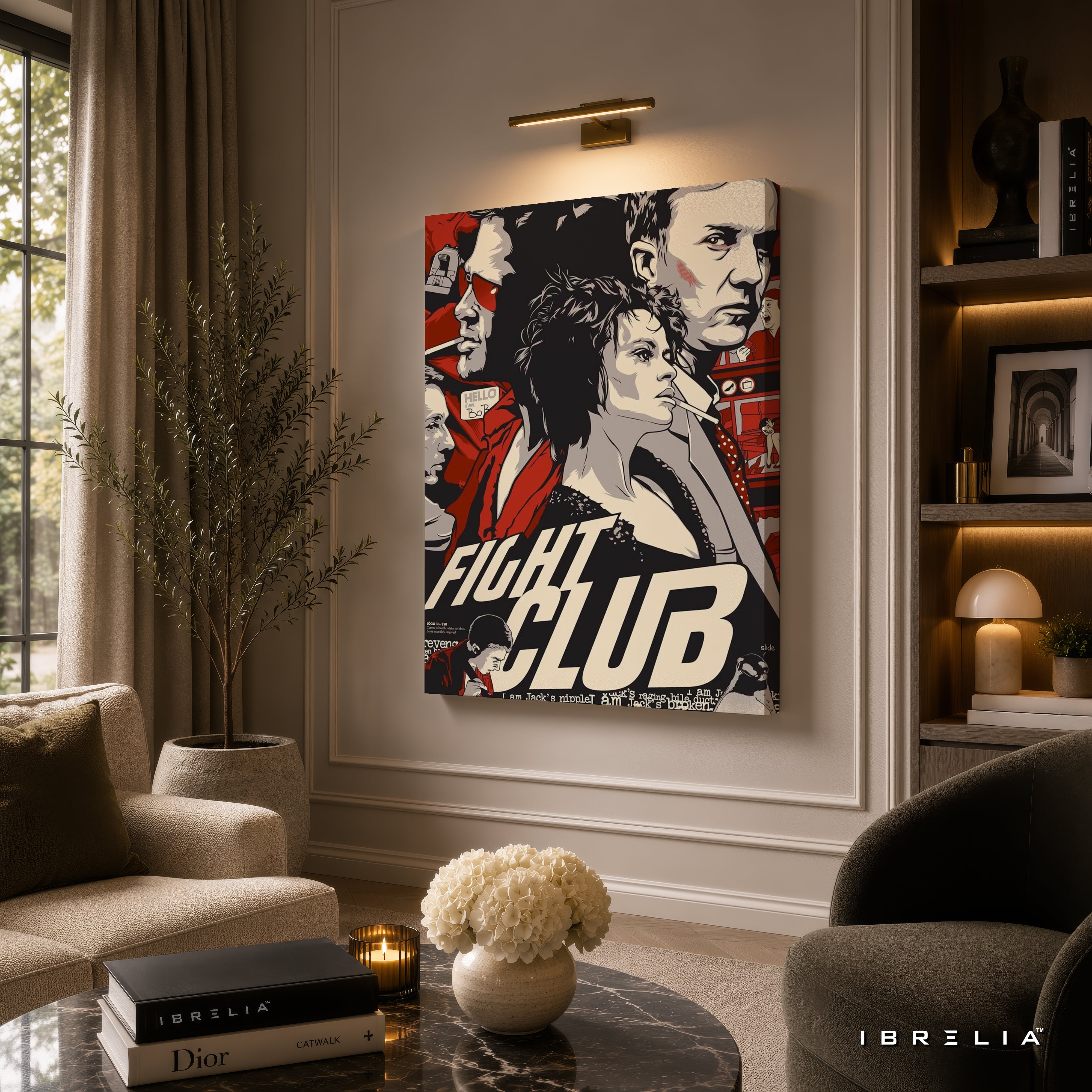 Fight Club Vintage Collage Premium Canvas Wall Art – Cult Classic Movie Poster Artwork | Tyler Durden Modern Canvas Decor | IBRELIA™