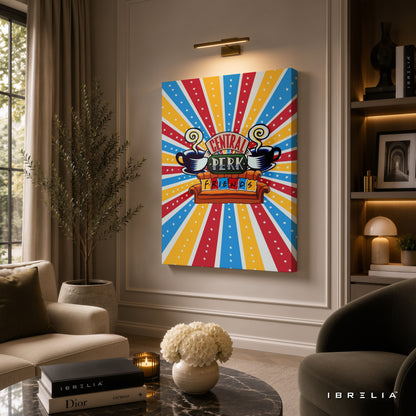 Central Perk Friends Canvas Wall Art – Colorful Retro Friends Coffee Shop Canvas Print | Sitcom Wall Decor | IBRELIA™