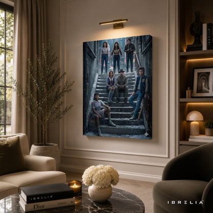 Stranger Things Hawkins Heroes Premium Canvas Wall Art – Netflix Ensemble Cast Artwork | Sci-Fi TV Series Canvas Decor | IBRELIA™