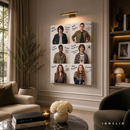 Stranger Things Character Collage Premium Canvas Wall Art – Eleven, Mike, Will, Dustin, Lucas & Max | Netflix TV Series Canvas Decor | IBRELIA™