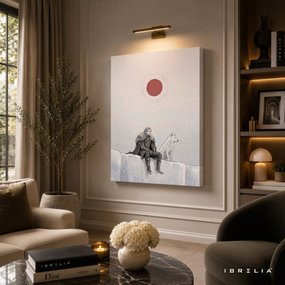 Jon Snow & Ghost Premium Wall Art – Game of Thrones Minimalist 4K Wrapped MDF Frame | IBRELIA™