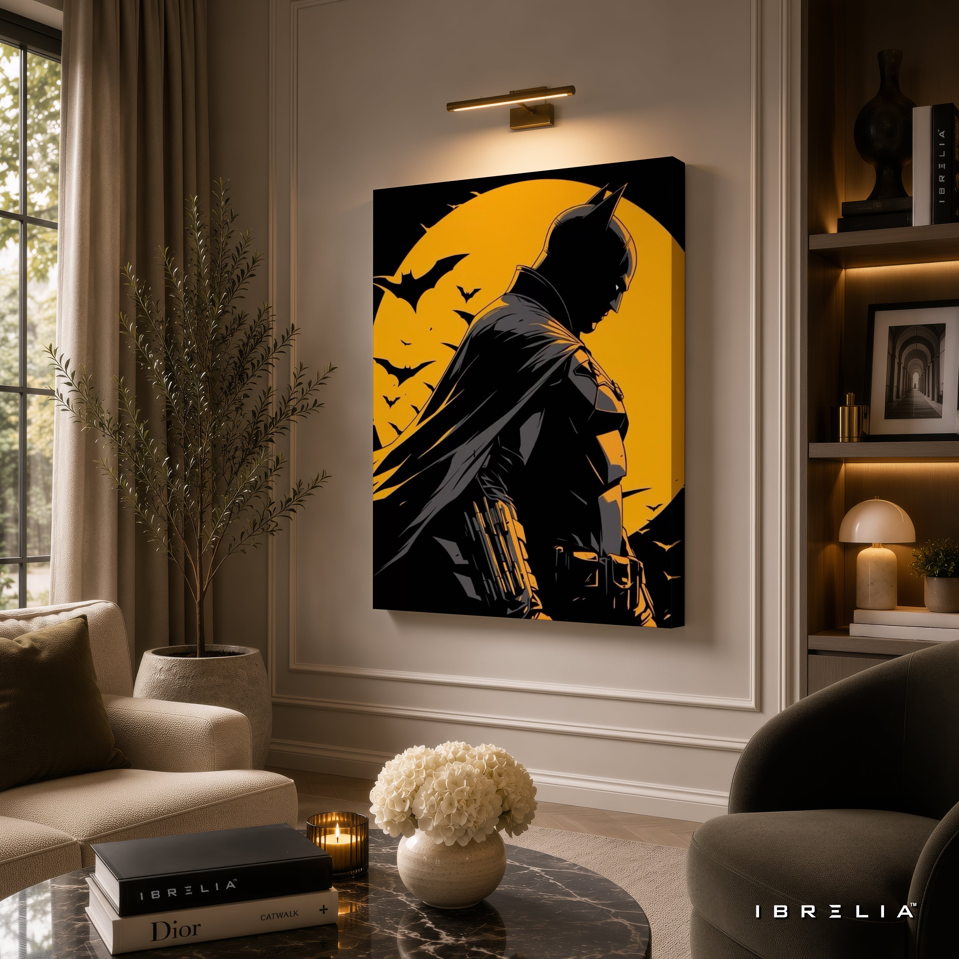The Dark Knight Batman Wall Art – Gotham Moon Silhouette Premium Wrapped MDF Wall Decor | IBRELIA™