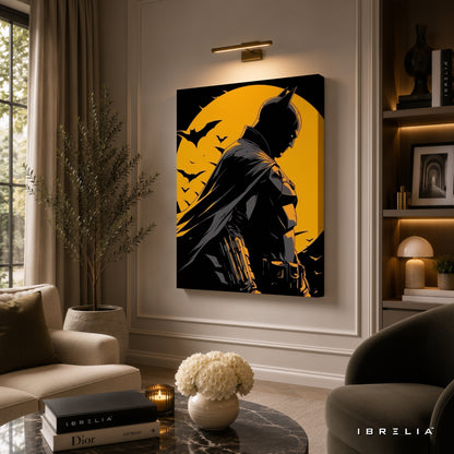 The Dark Knight Batman Wall Art – Gotham Moon Silhouette Premium Wrapped MDF Wall Decor | IBRELIA™