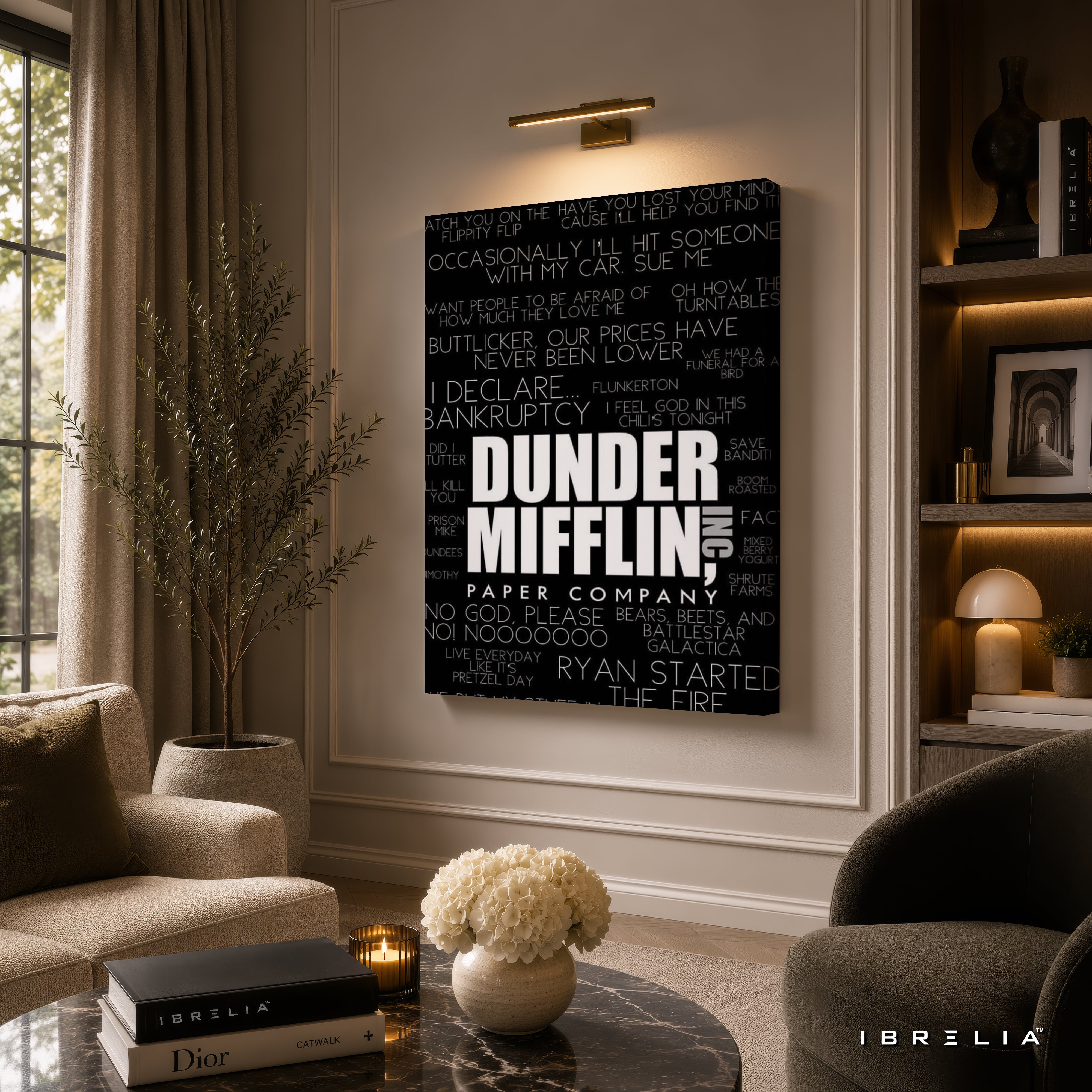 The Office Dunder Mifflin Typography Wall Art – Iconic Quotes & Minimalist TV Series Decor 4K Wrapped MDF Frame | IBRELIA™