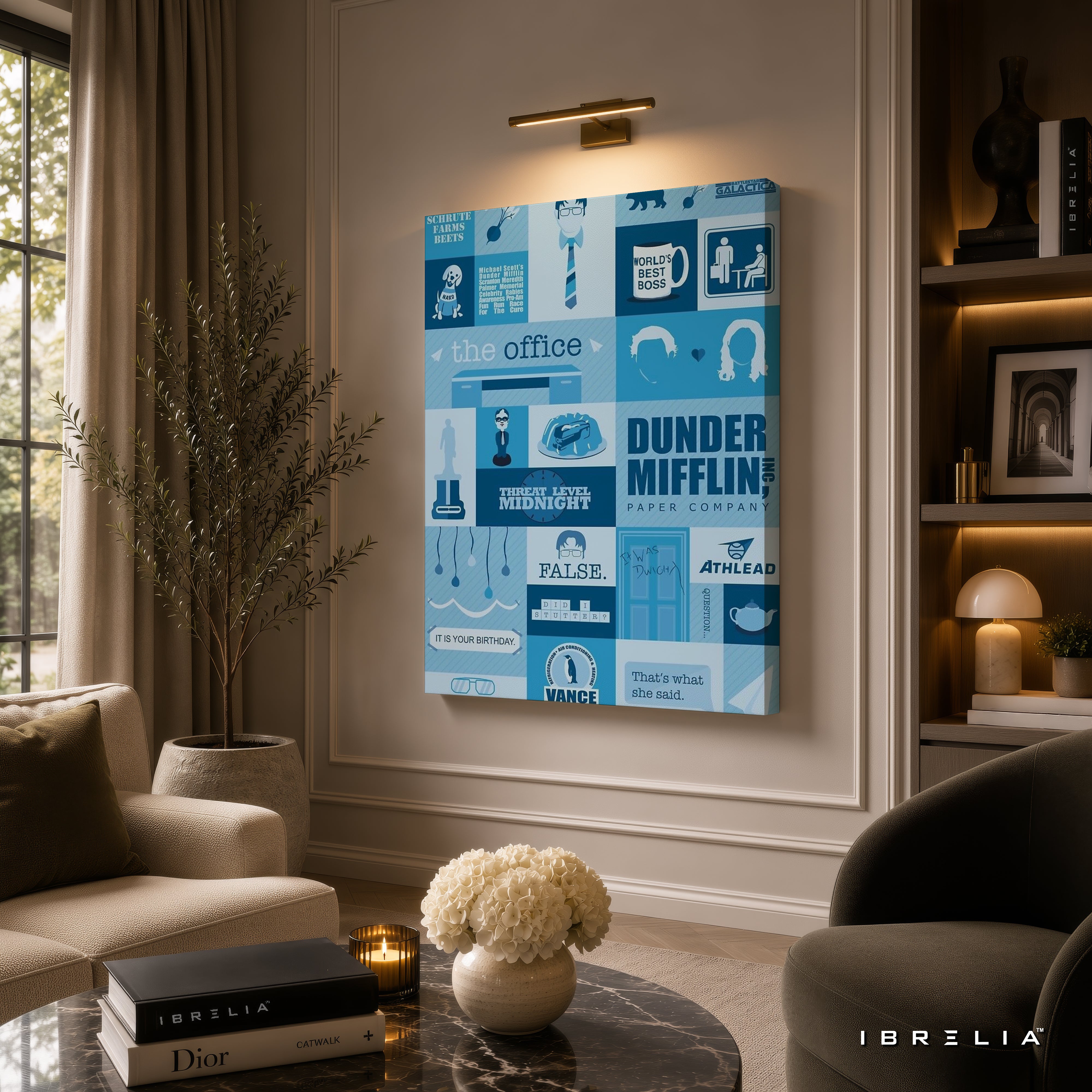 The Office Dunder Mifflin Collage Wall Art – Minimalist TV Series Icons 4K Wrapped MDF Frame | IBRELIA™