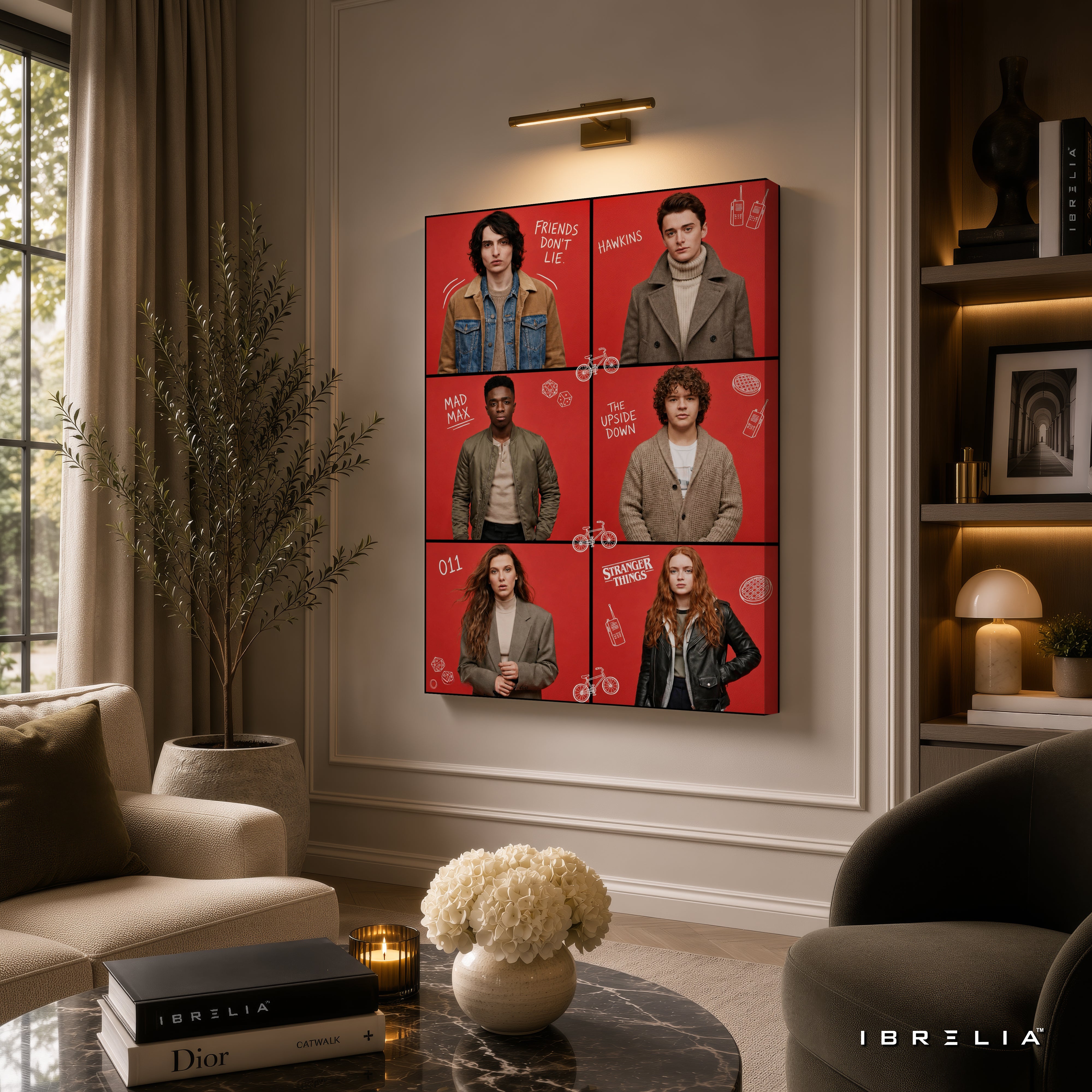 Stranger Things Character Grid Premium Canvas Wall Art – Eleven, Mike, Dustin, Lucas & Max Netflix Artwork | Retro TV Series Canvas Decor | IBRELIA™