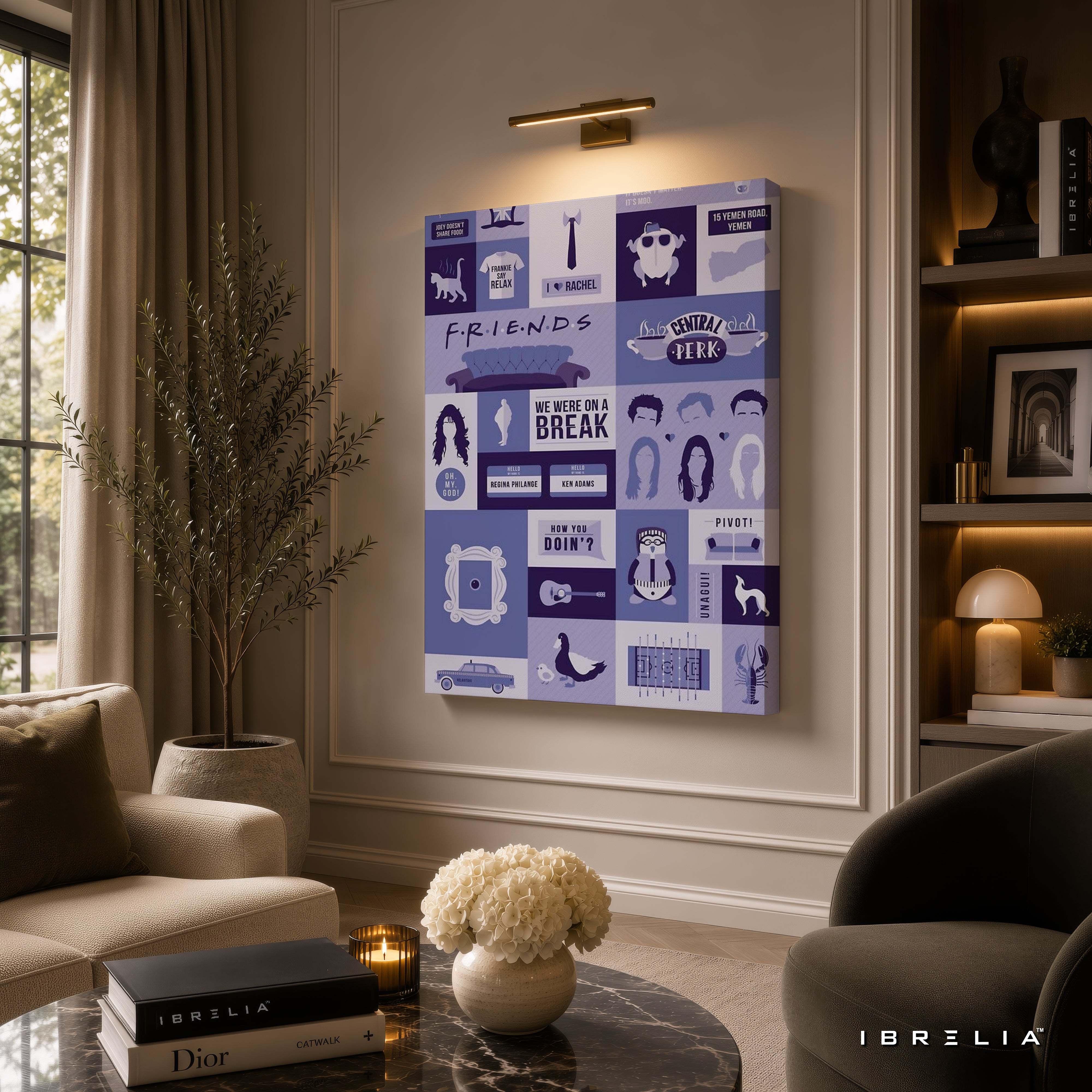 Friends Minimalist Icons Canvas Wall Art – Friends TV Show Symbols Canvas Print | Central Perk Pop Culture Wall Decor | IBRELIA™