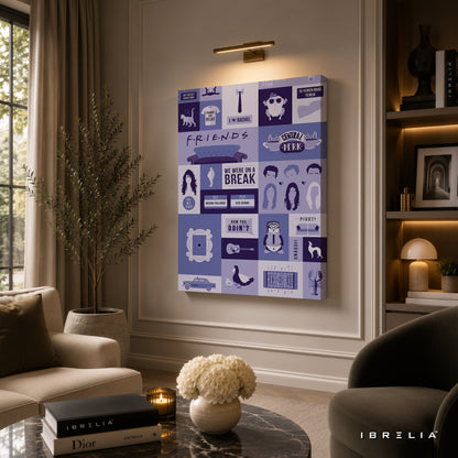 Friends Minimalist Icons Canvas Wall Art – Friends TV Show Symbols Canvas Print | Central Perk Pop Culture Wall Decor | IBRELIA™