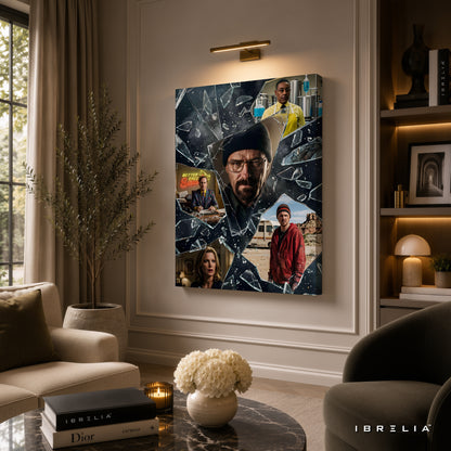 Breaking Bad Shattered Glass Canvas Wall Art – Walter White & Jesse Pinkman Collage Canvas Print | Breaking Bad Wall Decor | IBRELIA™
