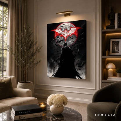 The Dark Knight Batman Wall Art – Red Moon Gotham Premium Wrapped MDF Wall Decor | IBRELIA™