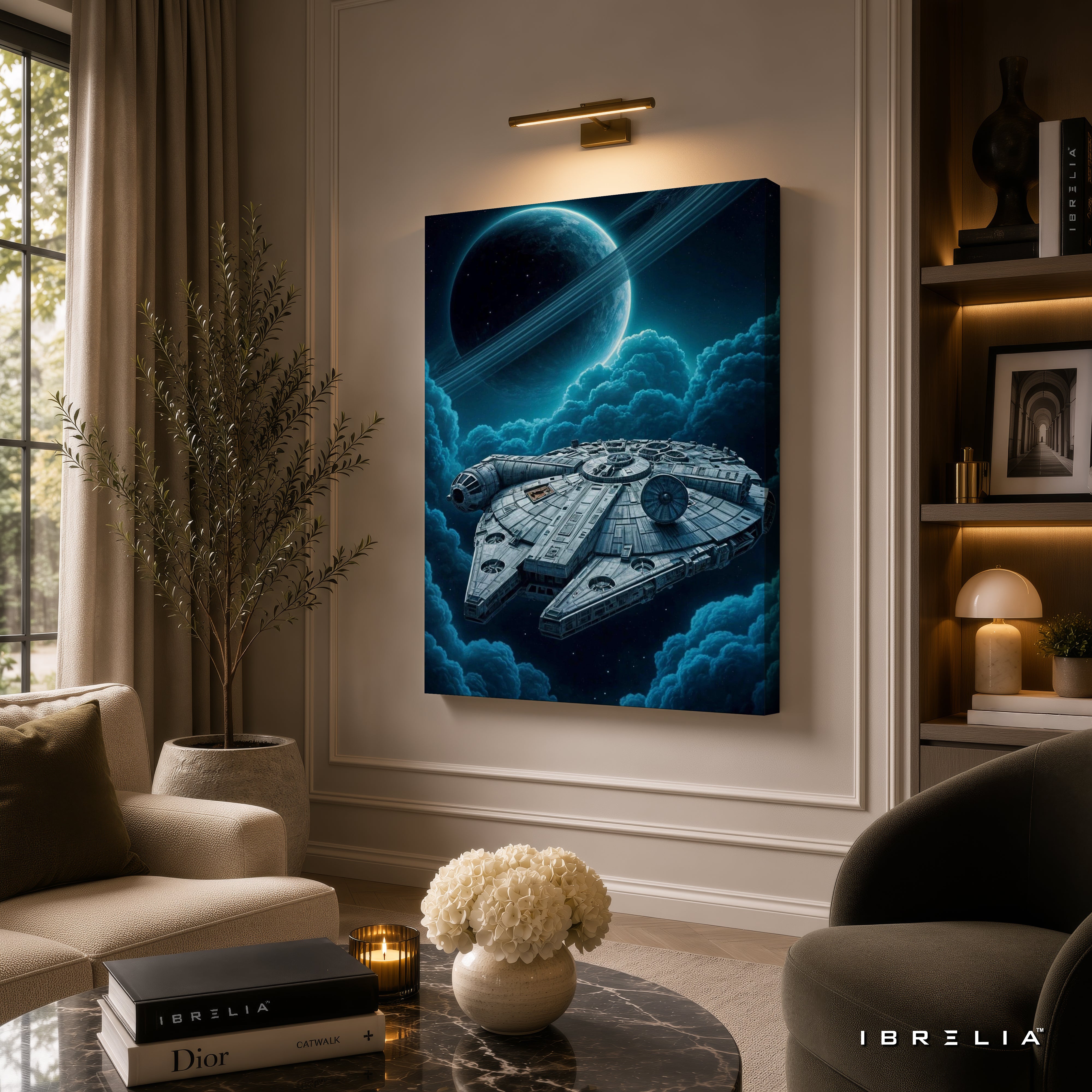 Millennium Falcon Premium Canvas Wall Art – Star Wars Spaceship Galaxy Artwork | Sci-Fi Movie Decor | IBRELIA™