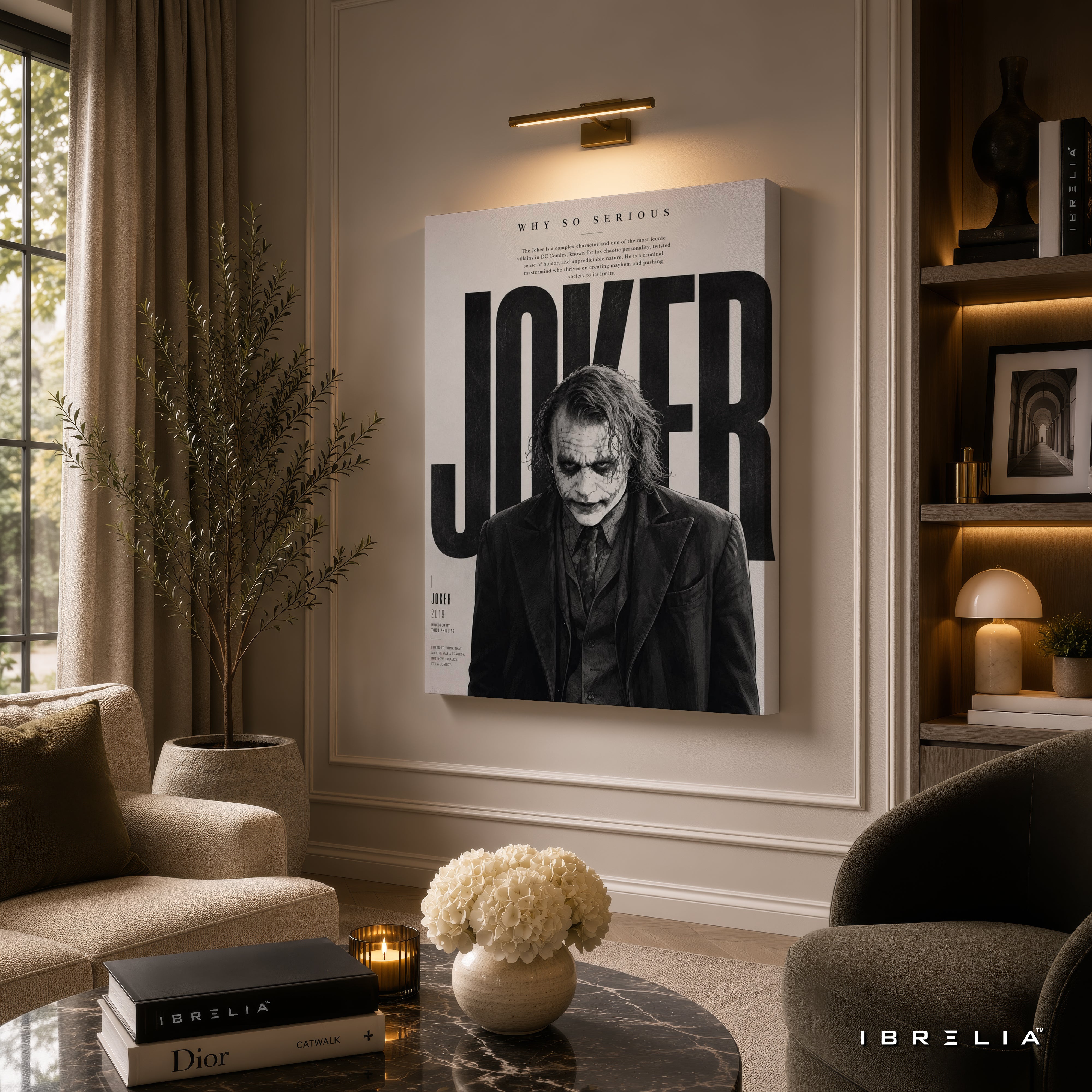 The Dark Knight Joker Wall Art – Heath Ledger Minimalist Monochrome Premium Wrapped MDF Wall Decor | IBRELIA™