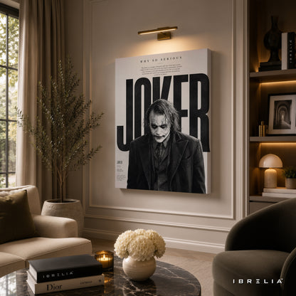 The Dark Knight Joker Wall Art – Heath Ledger Minimalist Monochrome Premium Wrapped MDF Wall Decor | IBRELIA™