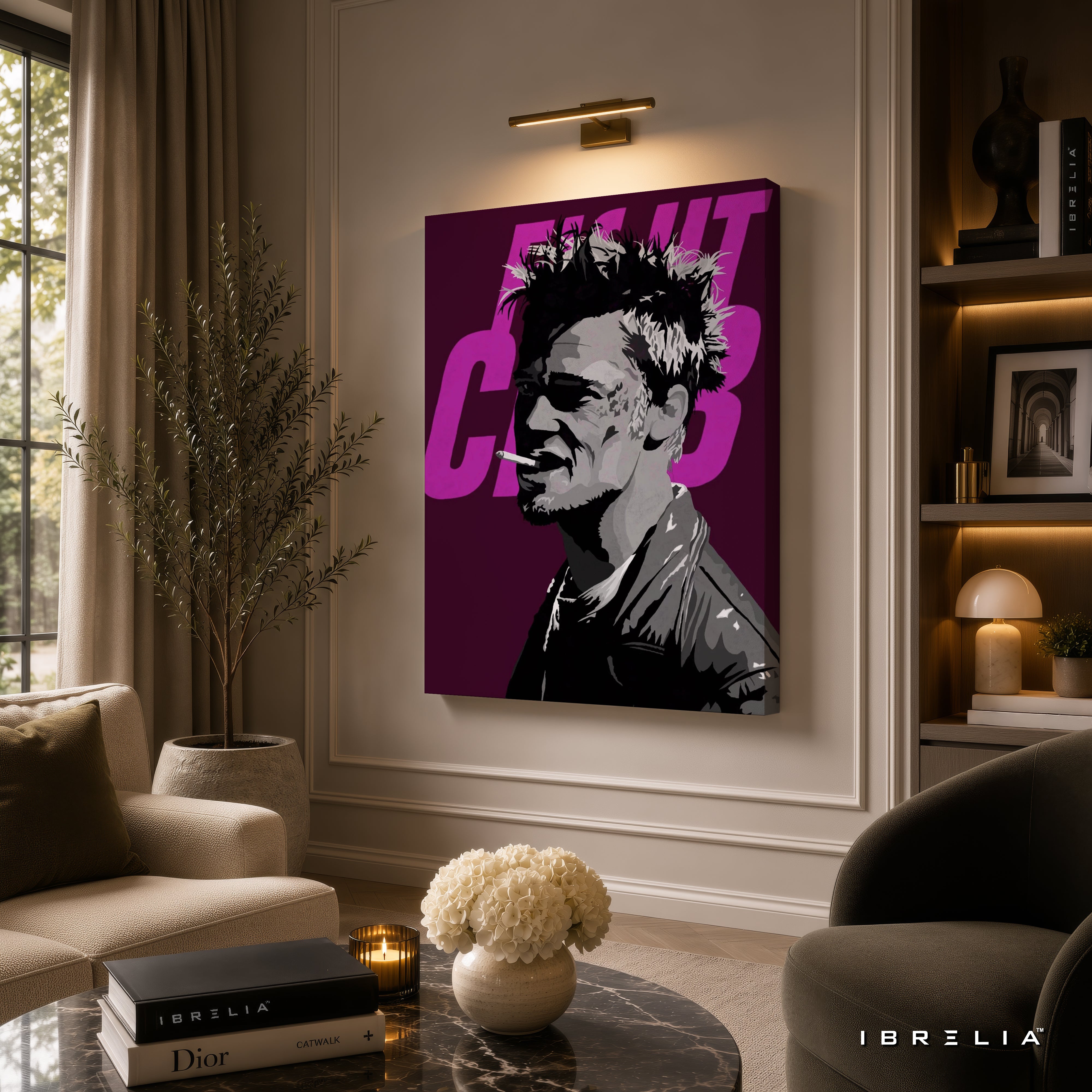 Tyler Durden Pop Art Premium Canvas Wall Art – Fight Club Inspired Modern Movie Artwork | Purple Minimalist Wall Decor | IBRELIA™